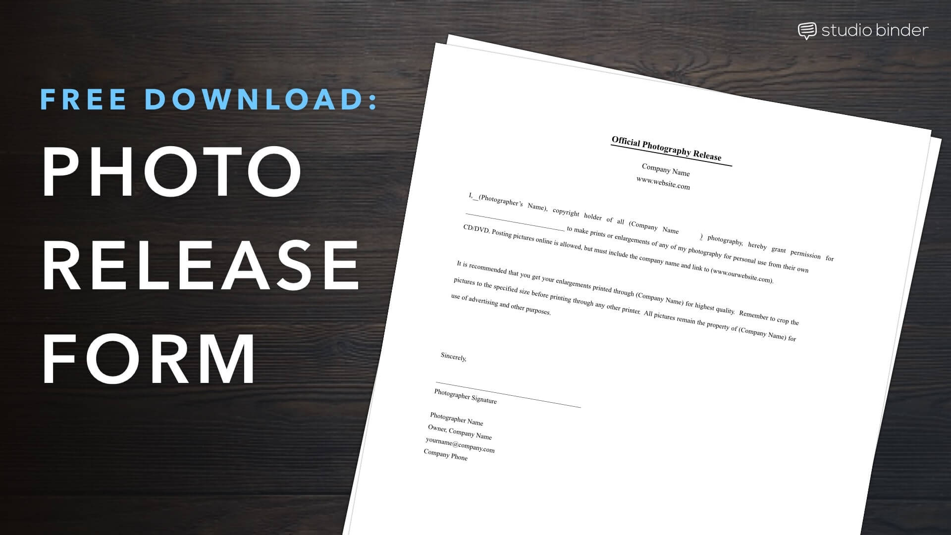 Download Free Photo Release Form Template | Photography with regard to Free Printable Print Release Form