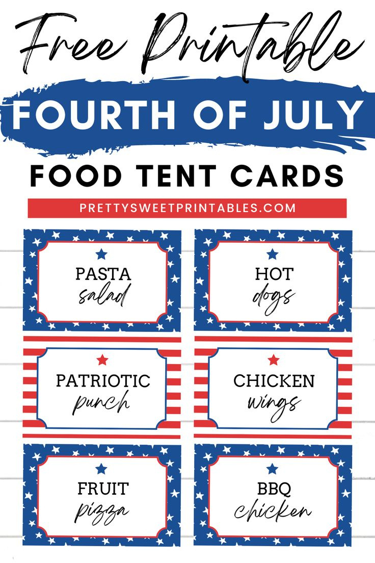 Download Our Free 4Th Of July Tent Cards For Your Patriotic Party in Free Printable Food Tent Cards
