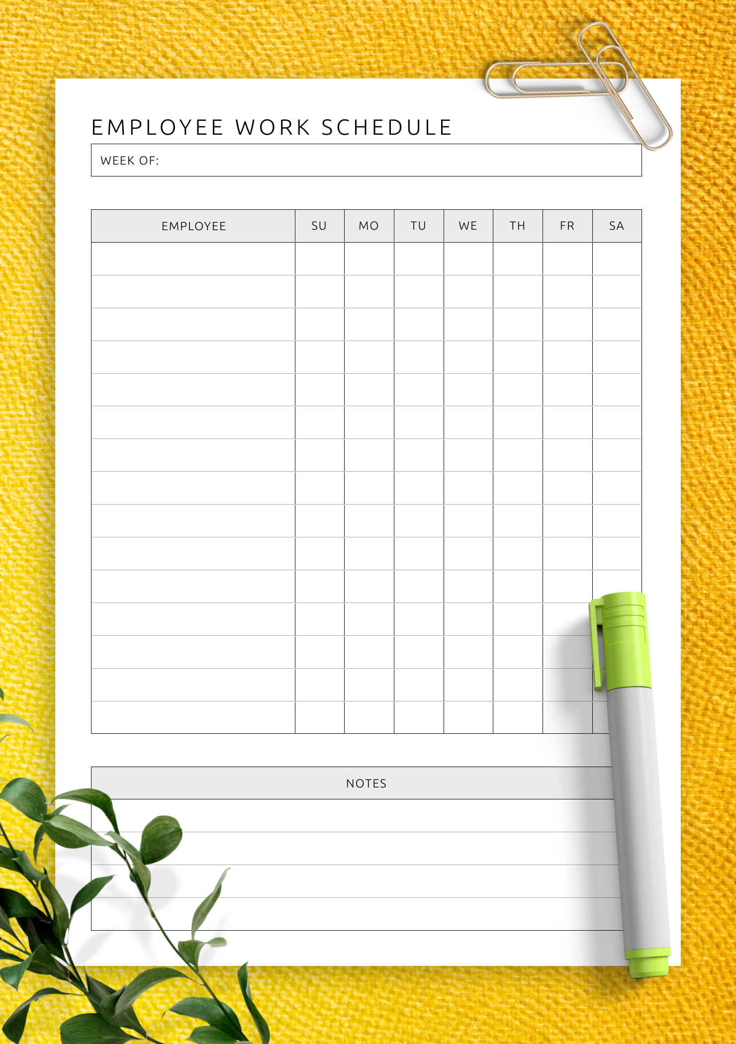 Download Printable Employee Work Schedule Template Pdf within Free Printable Blank Work Schedules