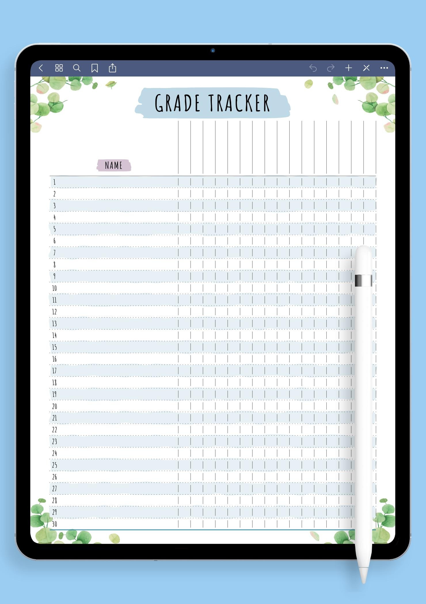 Download Printable Gradebook Template - Floral Style Pdf inside Free Printable Gradebook