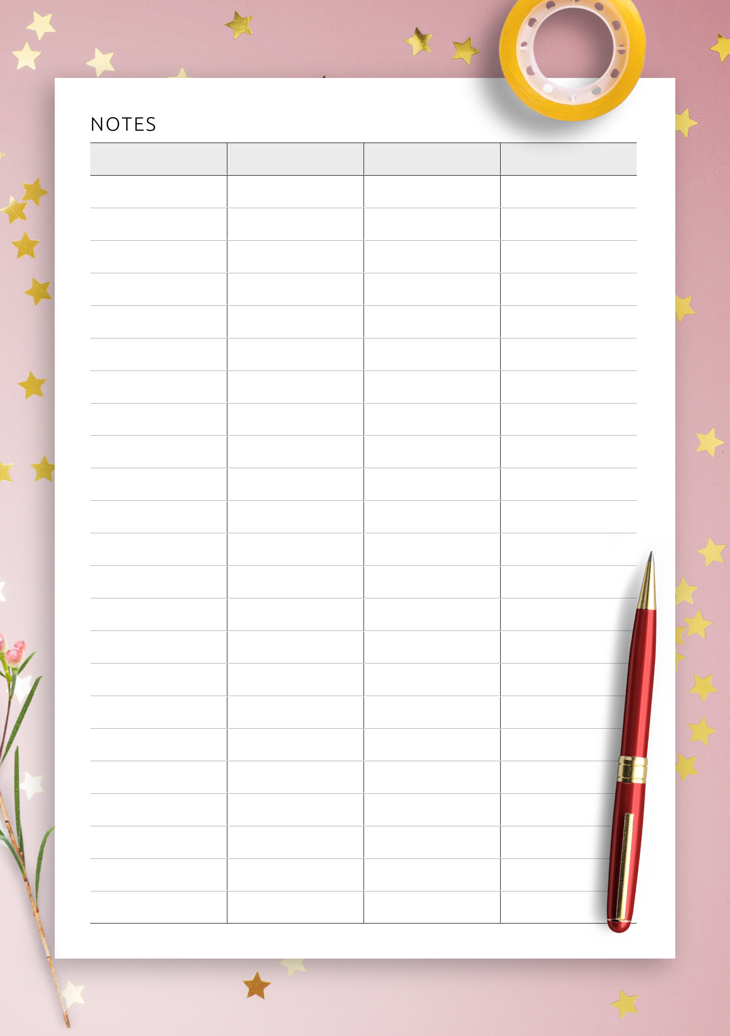Download Printable Table 4-Column Pdf within Free Printable 4 Column Ledger Paper