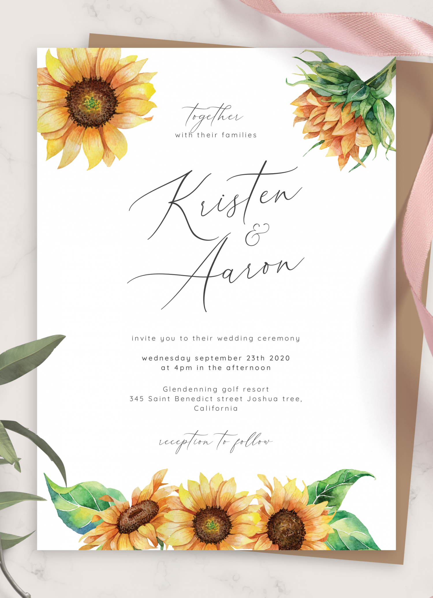 Download Printable Watercolor Sunflower Wedding Invitation Pdf in Free Printable Sunflower Wedding Invitation Templates