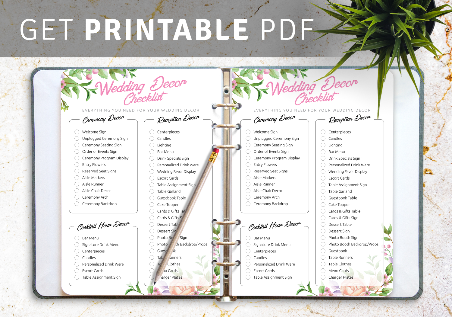 Download Printable Wedding Decor Checklist Pdf regarding Free Printable Wedding Decorations