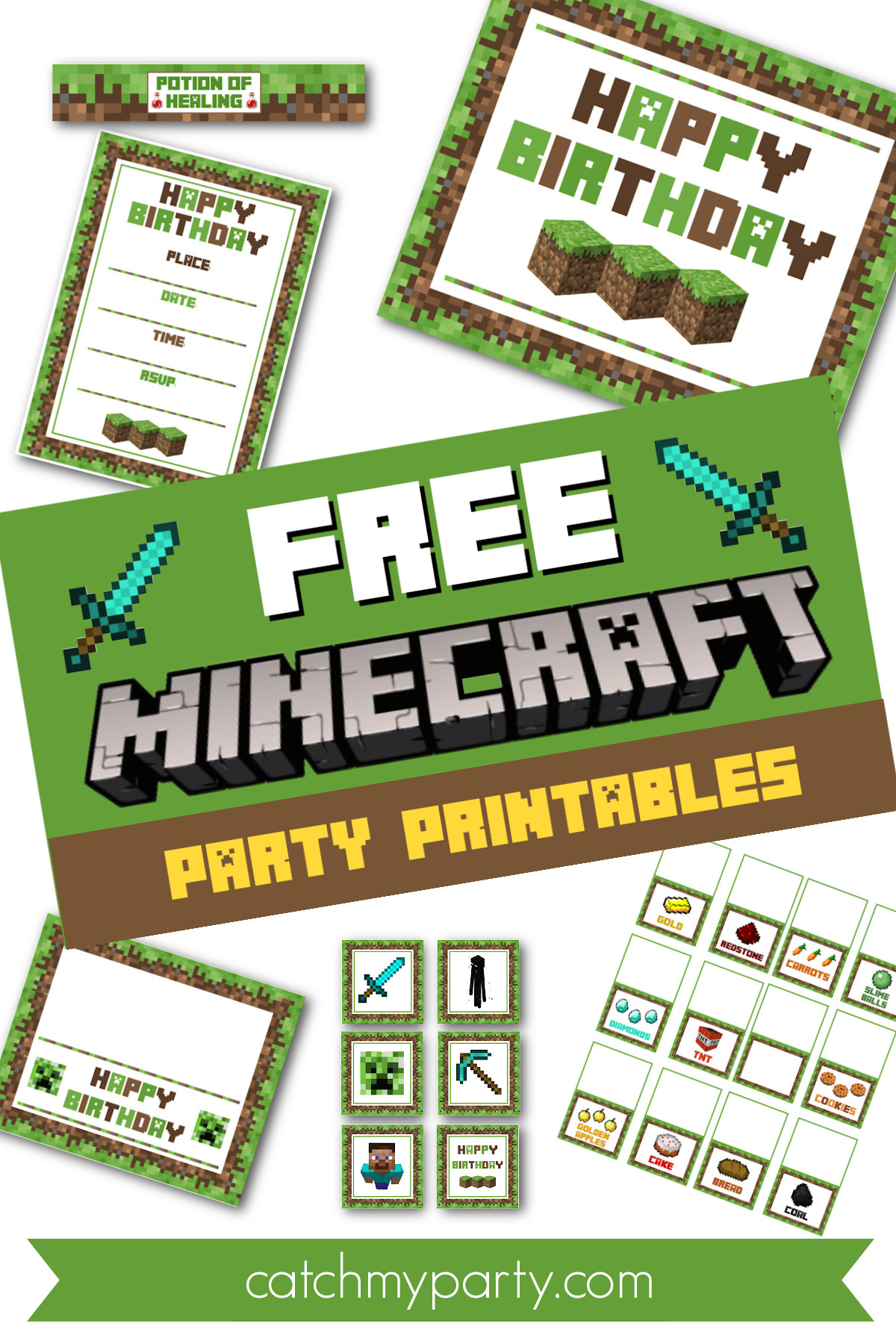 Download These Awesome Free Minecraft Party Printables! | Catch My pertaining to Free Printable Minecraft Cupcake Toppers And Wrappers
