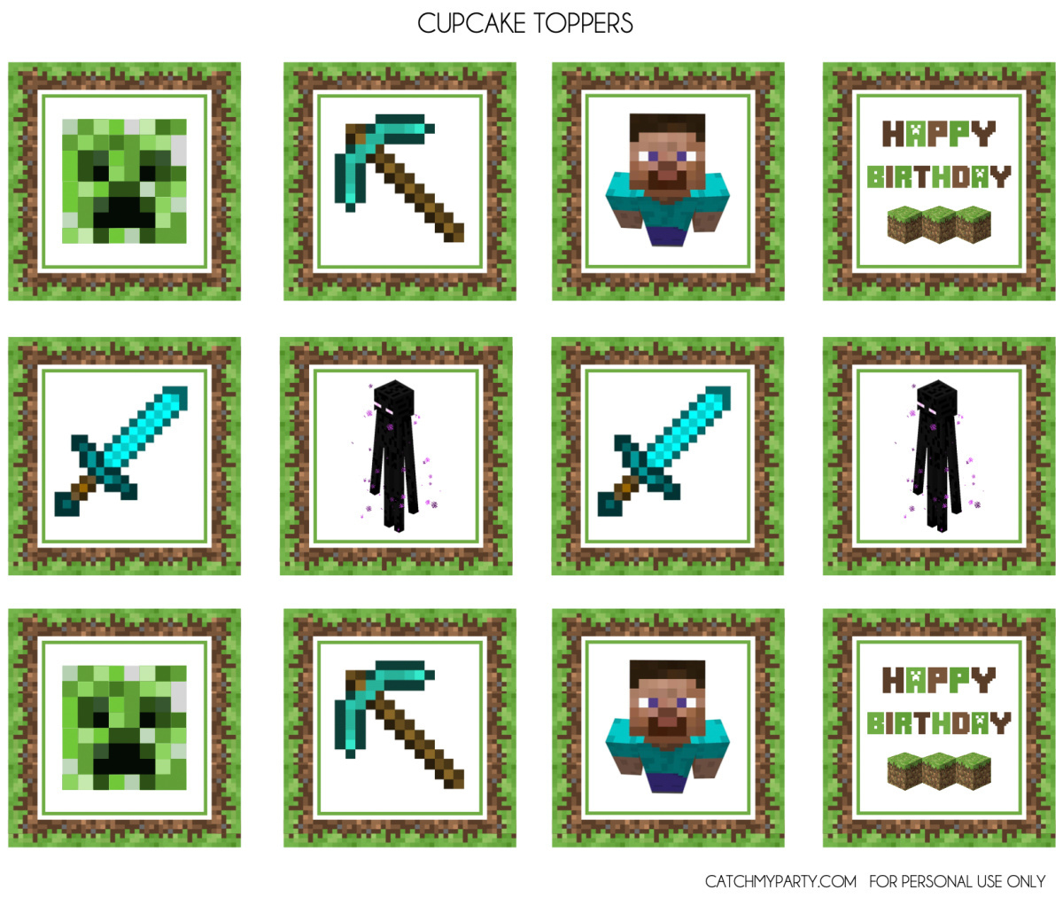 Download These Awesome Free Minecraft Party Printables! | Catch My regarding Free Printable Minecraft Cupcake Toppers And Wrappers