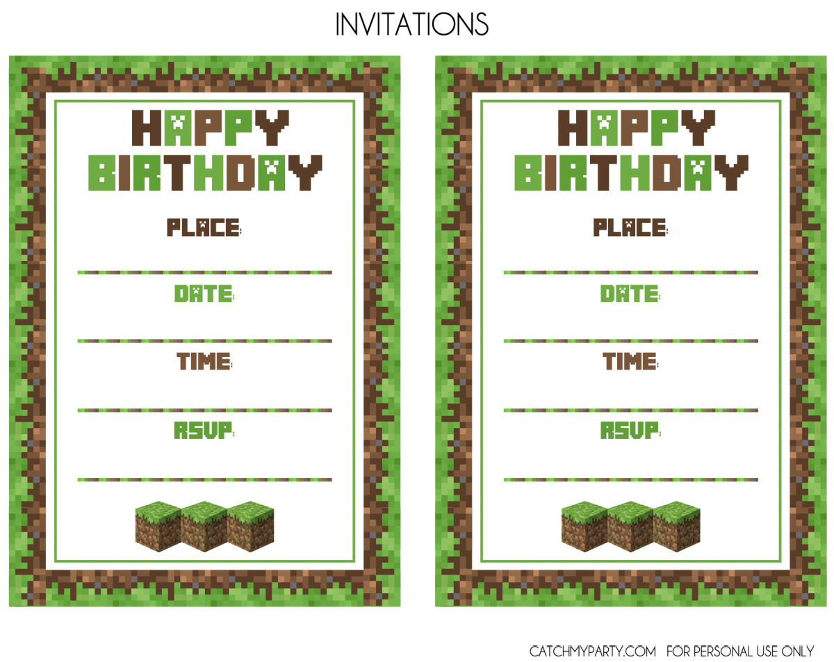 Download These Awesome Free Minecraft Party Printables! | Catch My with Free Printable Minecraft Birthday Party Invitations Templates