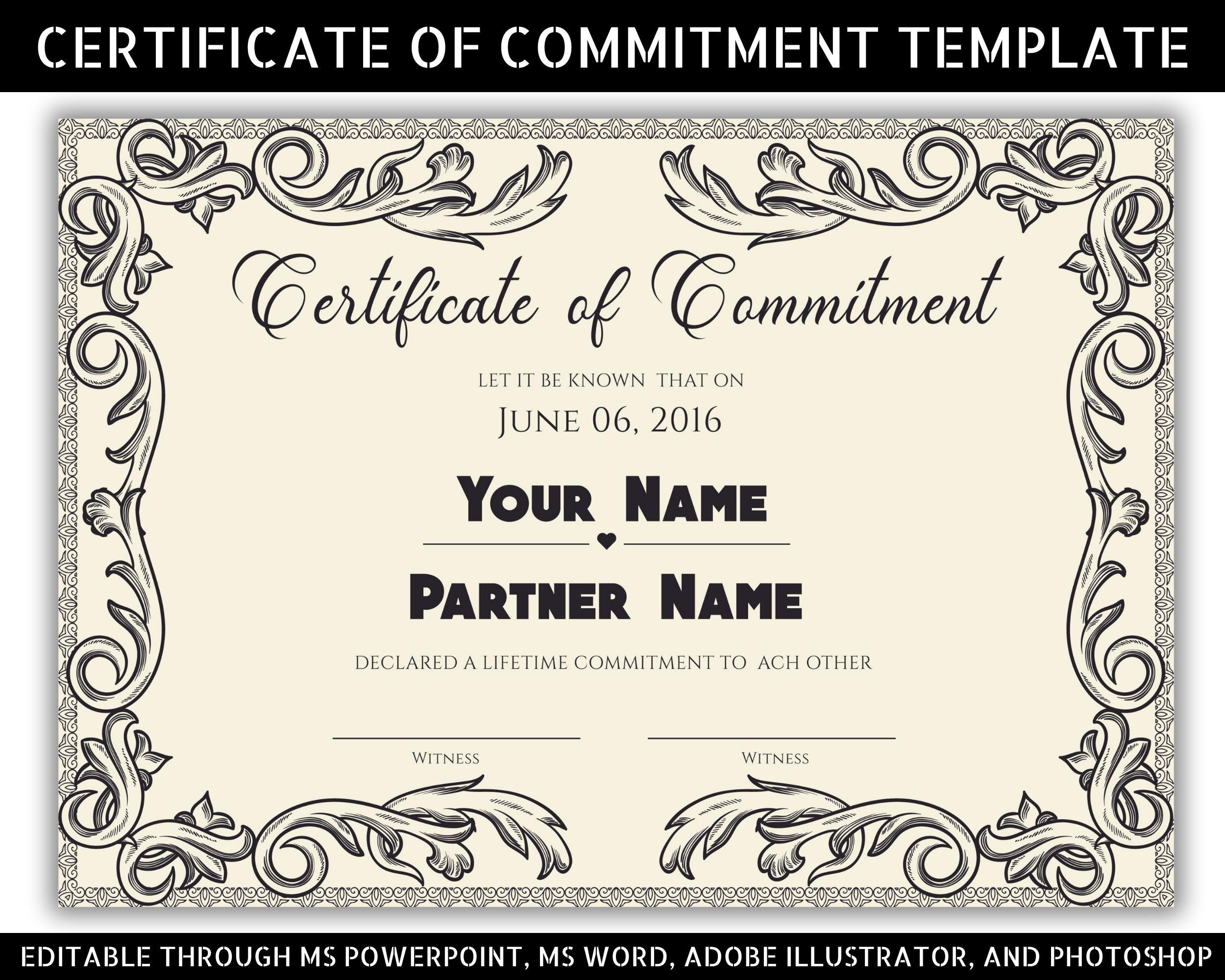 Druckbare Bearbeitbare Zertifikatsvorlage, Commitment Ceremony throughout Commitment Certificate Free Printable