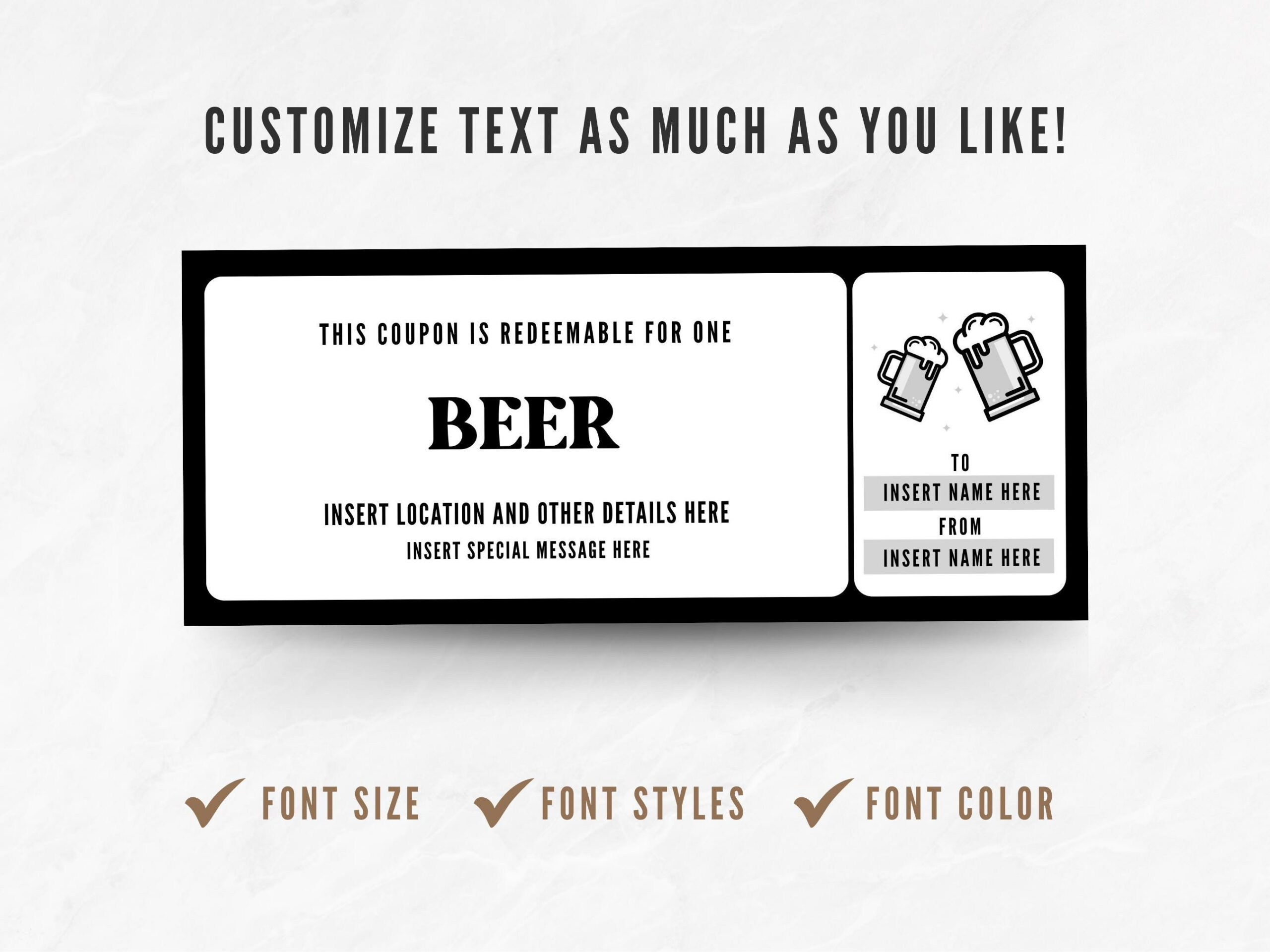 Druckbare One Beer Coupon-Vorlage, Bearbeitbare Bierticketvorlage intended for Free Printable Beer Coupons
