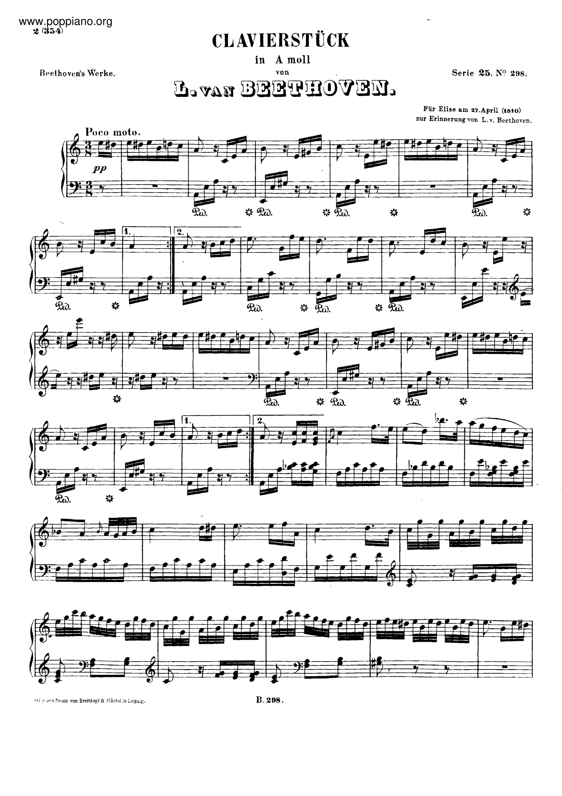 ☆ Beethoven-Fur Elise Sheet Music Pdf, - Free Score Download for Free Printable Piano Sheet Music Fur Elise
