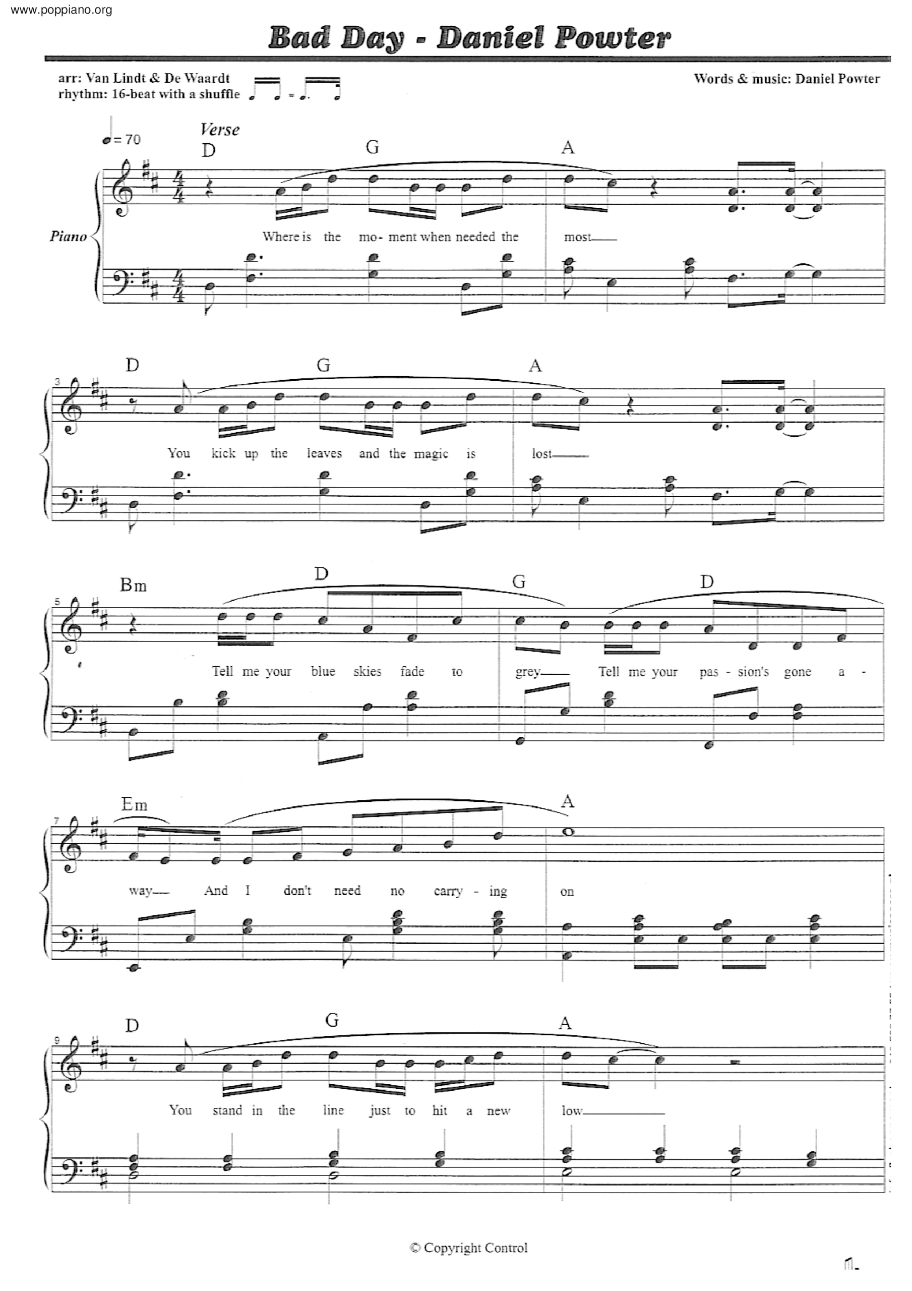 ☆ Daniel Powter-Bad Day Sheet Music Pdf, - Free Score Download ☆ regarding Bad Day Piano Sheet Music Free Printable