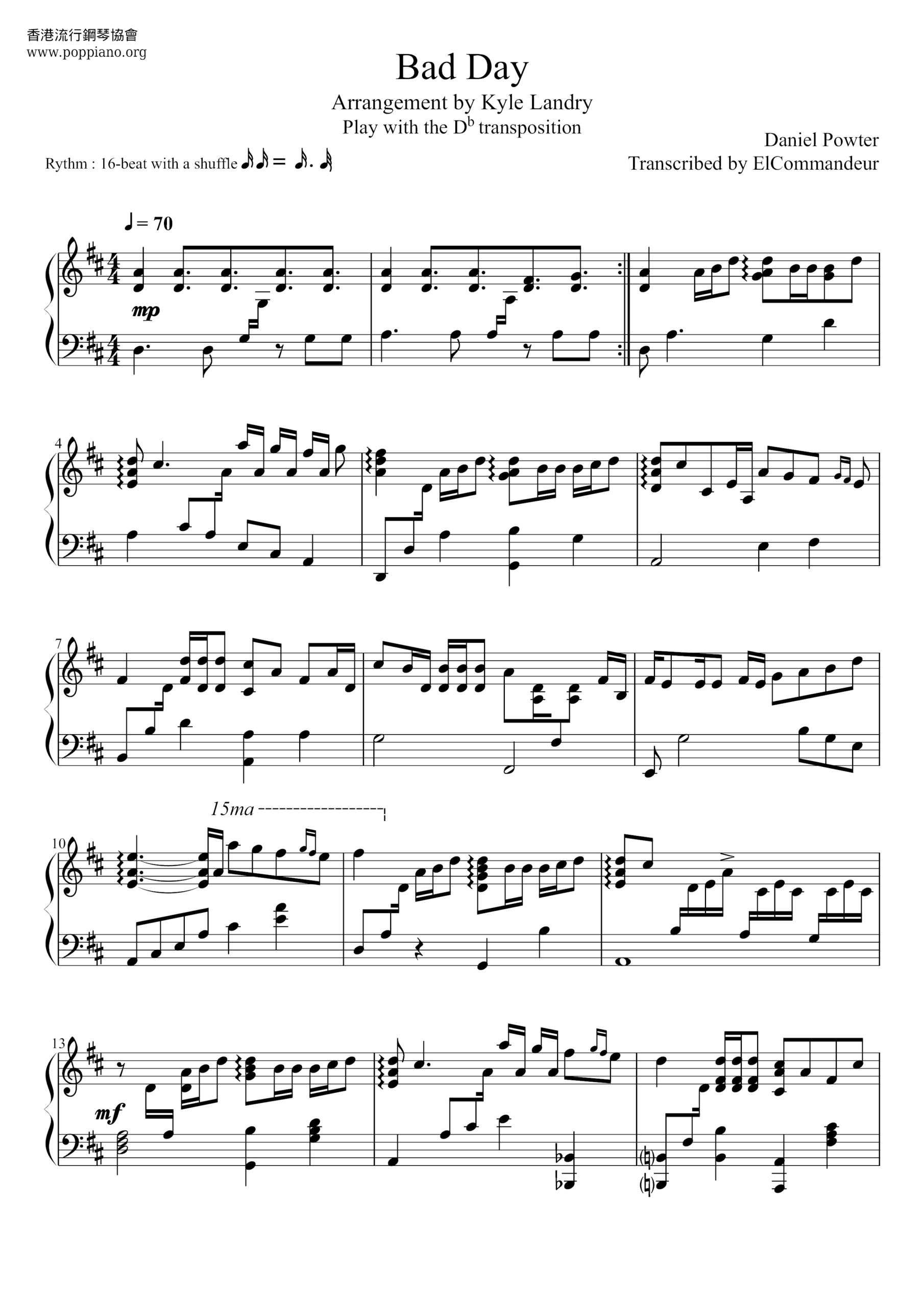 ☆ Daniel Powter-Bad Day Sheet Music Pdf, - Free Score Download ☆ within Bad Day Piano Sheet Music Free Printable