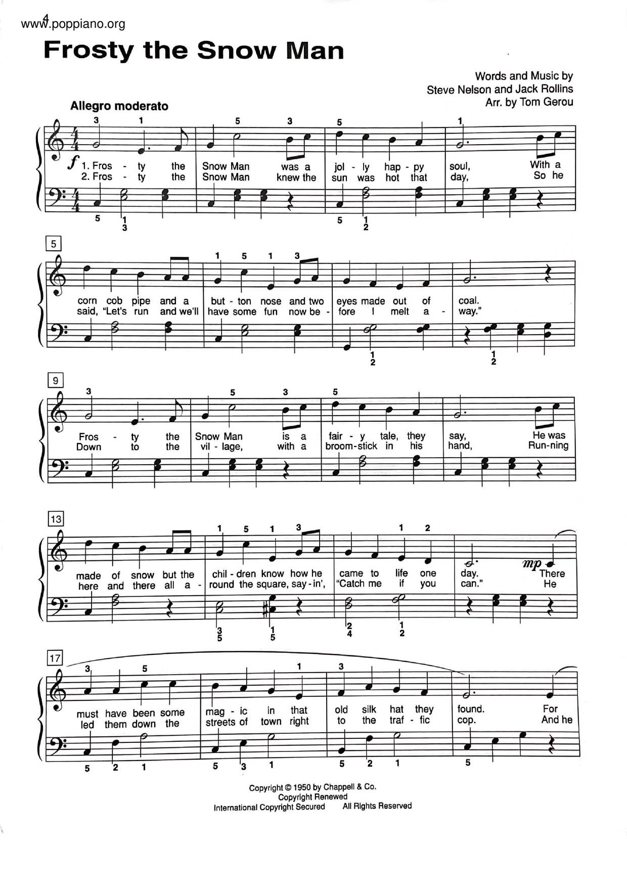 ☆ Frosty The Snowman | Sheet Music | Piano Score Free Pdf inside Free Printable Frosty The Snowman Sheet Music