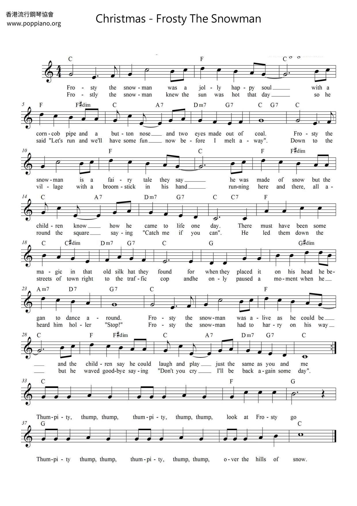 ☆ Frosty The Snowman | Sheet Music | Piano Score Free Pdf regarding Free Printable Frosty The Snowman Sheet Music