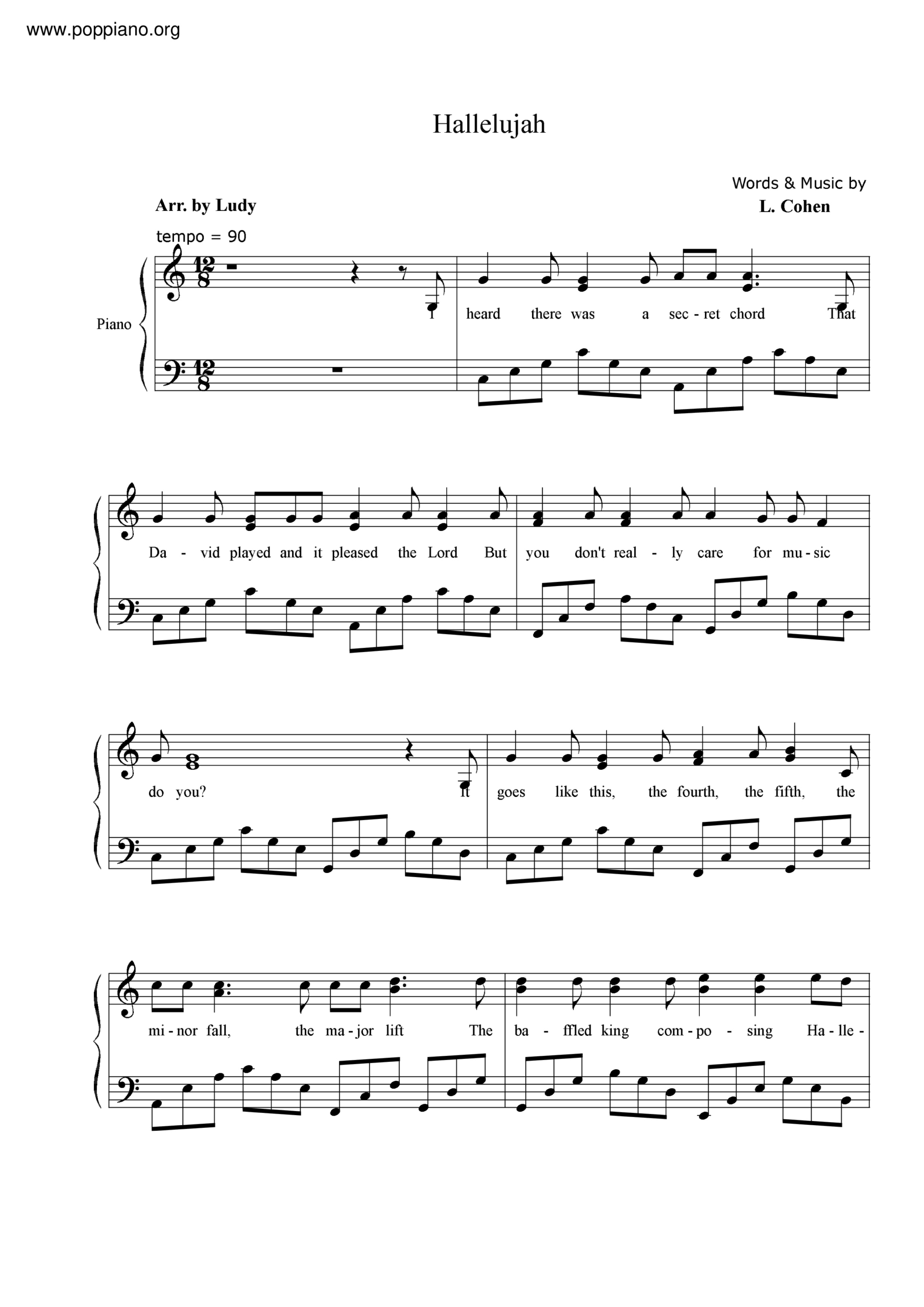 ☆ Hallelujah | Sheet Music | Piano Score Free Pdf Download | Hk intended for Hallelujah Sheet Music Piano Free Printable