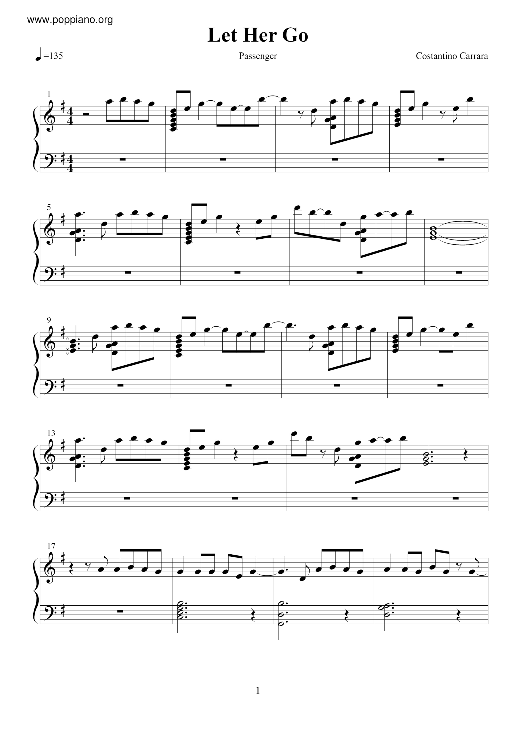 ☆ Let Her Go | Sheet Music | Piano Score Free Pdf Download | Hk for Let Her Go Piano Sheet Music Free Printable