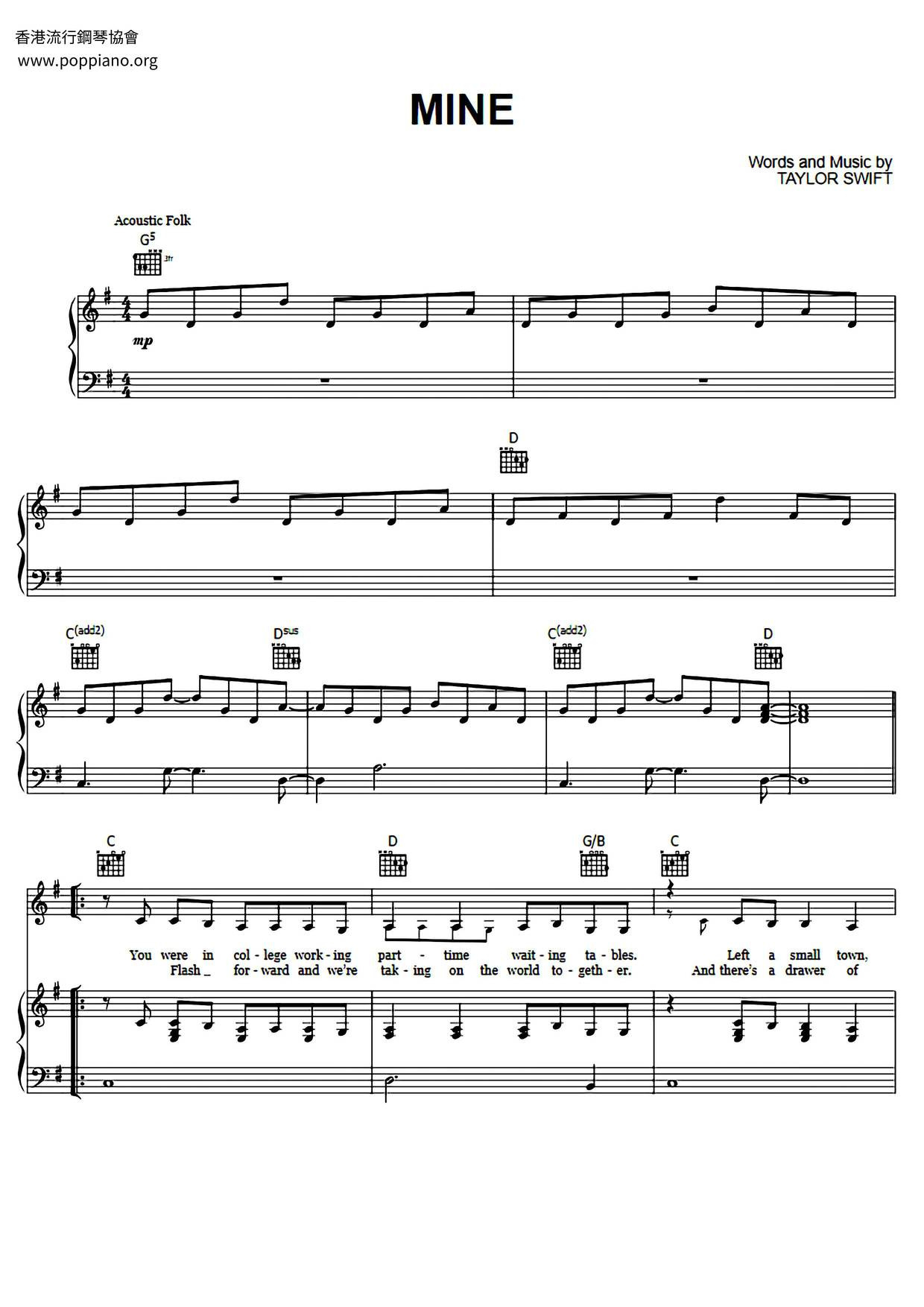 ☆ Mine | Sheet Music | Piano Score Free Pdf Download | Hk Pop pertaining to Taylor Swift Mine Piano Sheet Music Free Printable