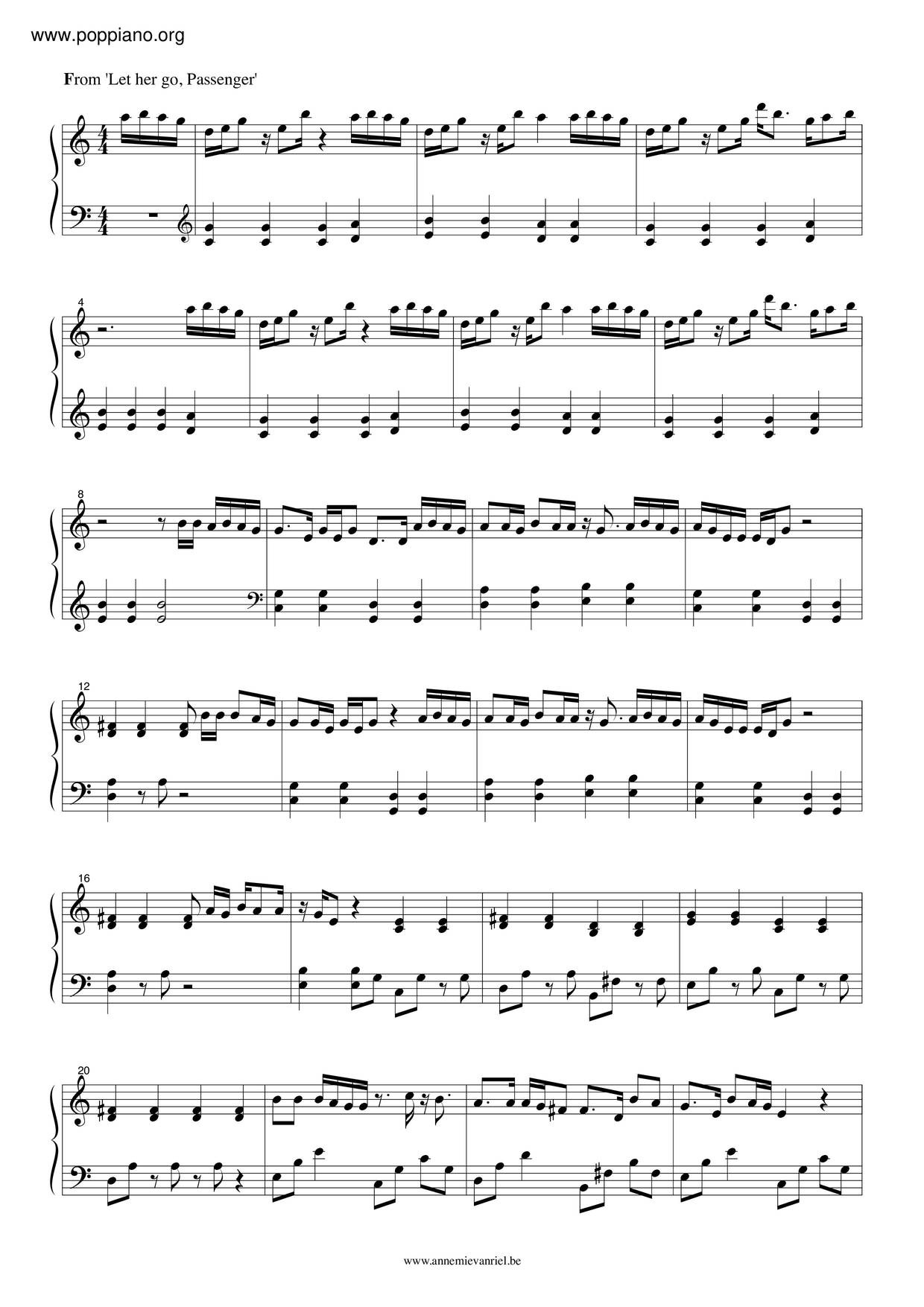 ☆ Passenger-Let Her Go Sheet Music Pdf, - Free Score Download ☆ regarding Let Her Go Piano Sheet Music Free Printable