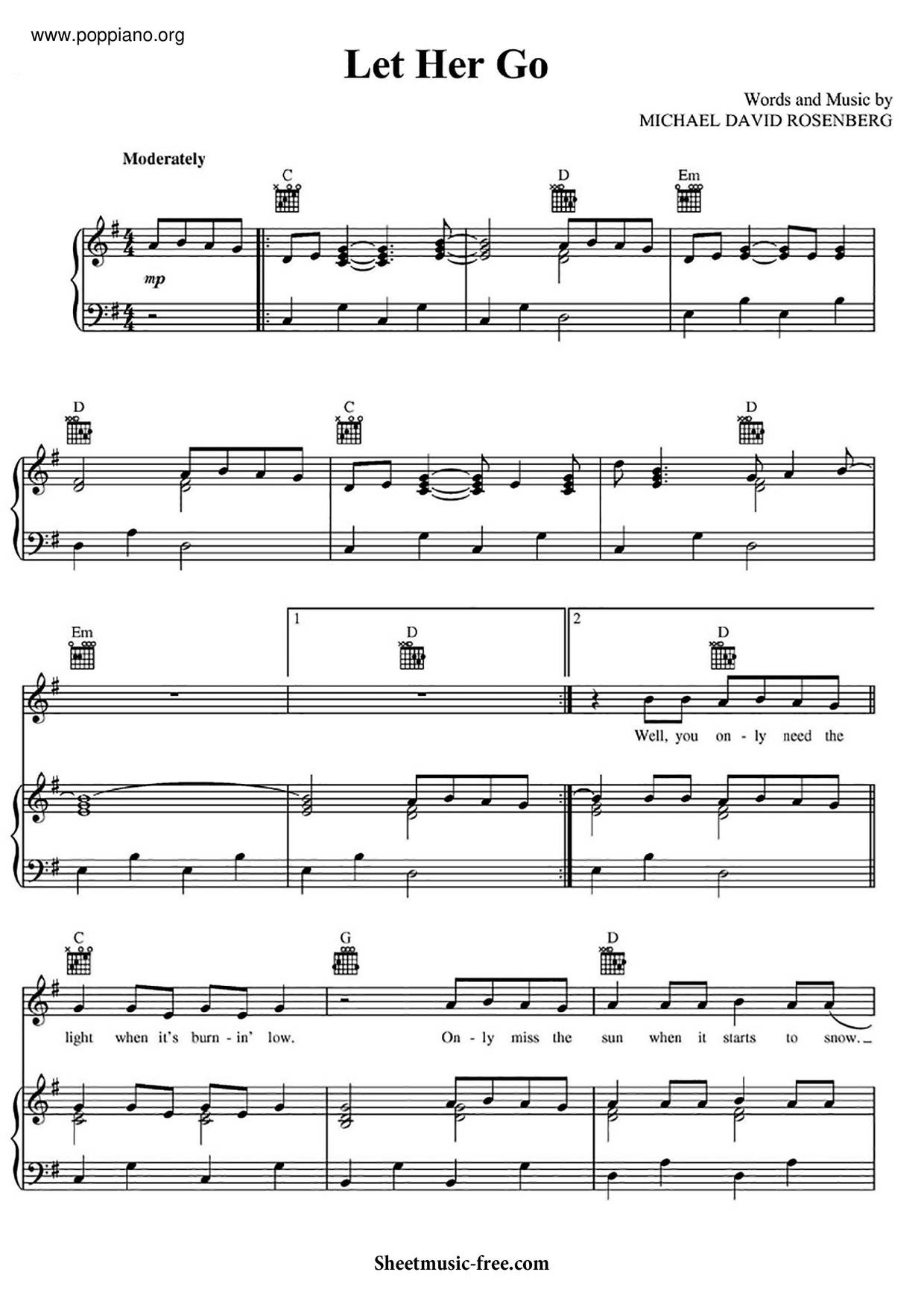 ☆ Passenger-Let Her Go Sheet Music Pdf, - Free Score Download ☆ within Let Her Go Piano Sheet Music Free Printable