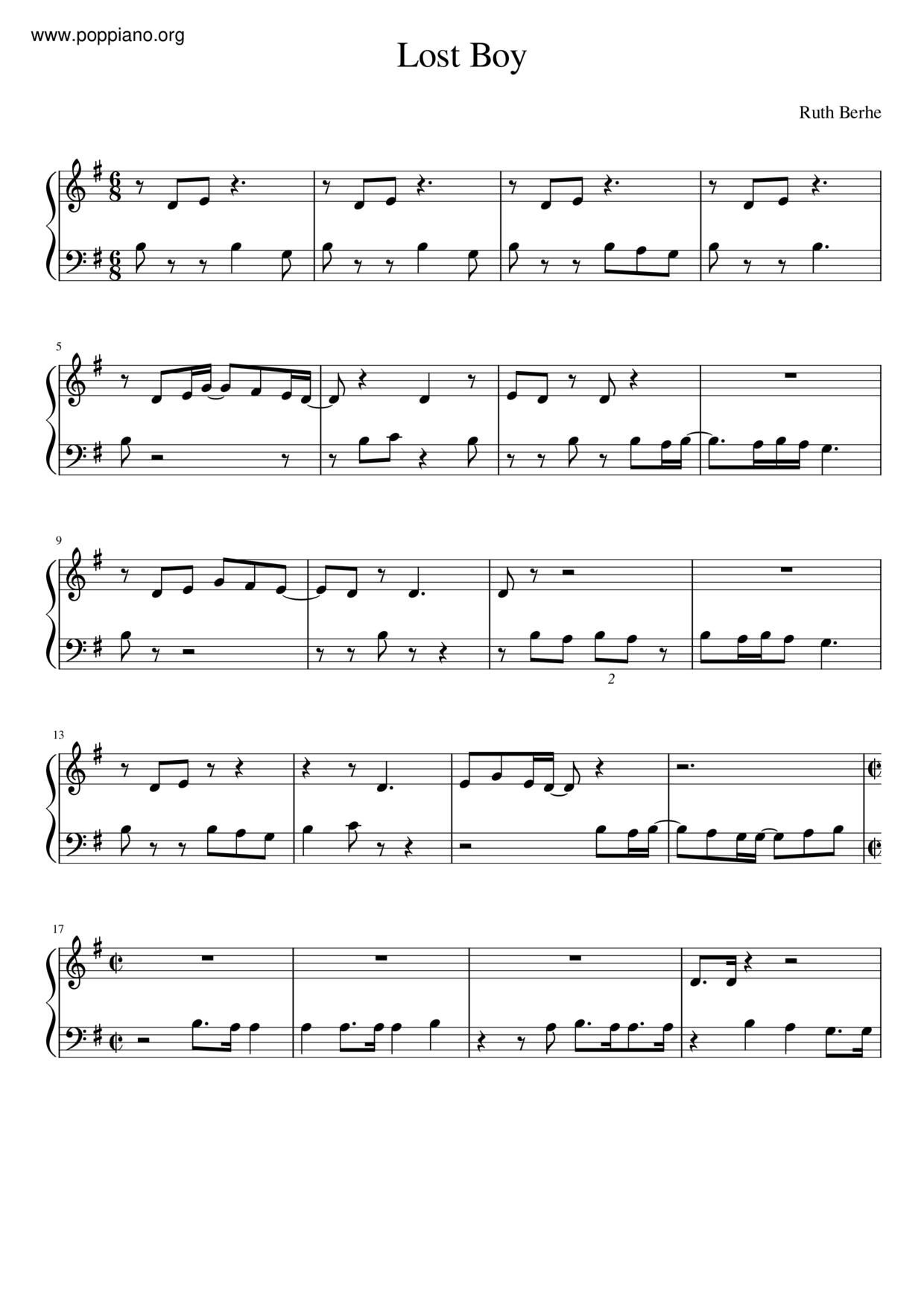 ☆ Ruth B.-Lost Boy Sheet Music Pdf, - Free Score Download ☆ within Lost Boy Piano Sheet Music Free Printable