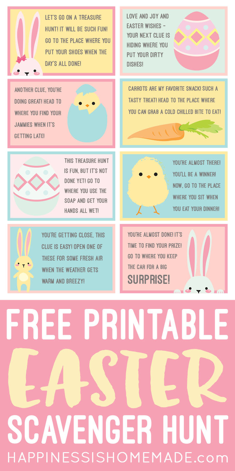 Easter Scavenger Hunt - Free Printable! - Happiness Is Homemade for Free Printable Easter Egg Hunt Riddles