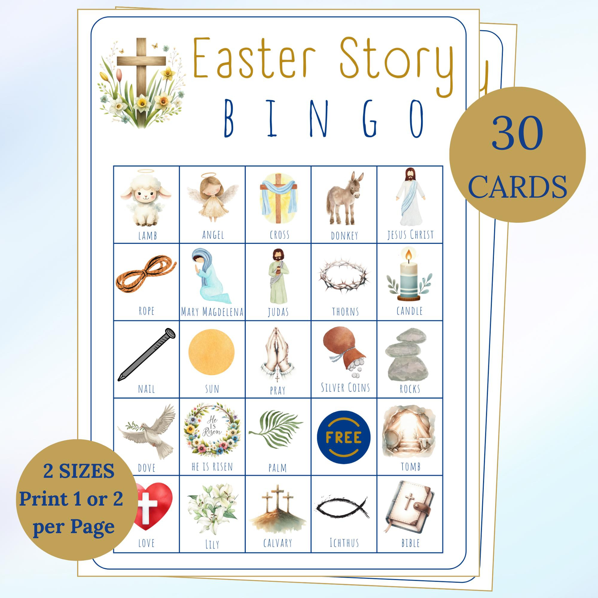 Easter Story Bingo, 30 Printable Religious Easter Bible Bingo Game in Free Printable Religious Easter Bingo Cards