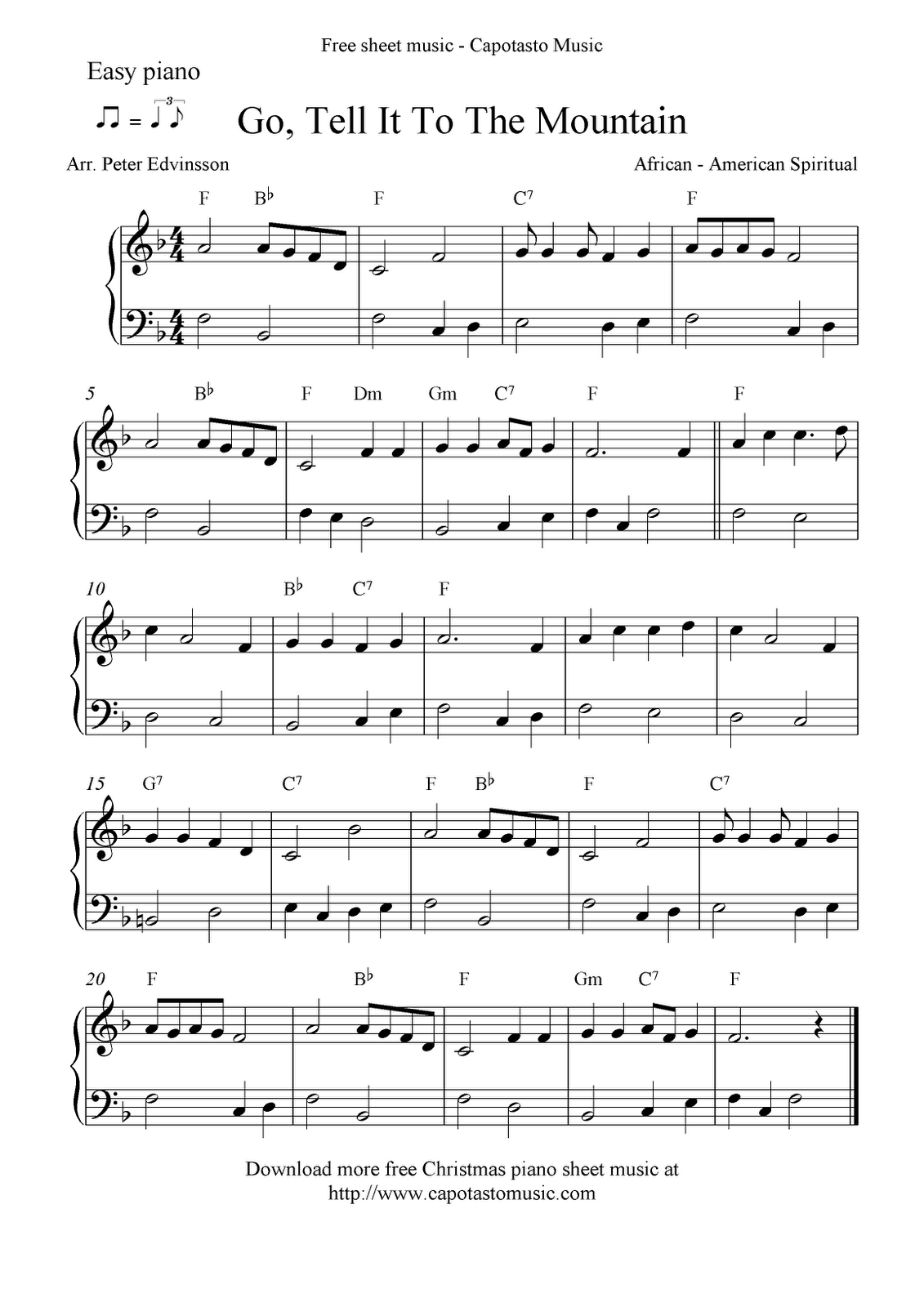 Easy Free Christmas Piano Sheet Music Notes, Go, Tell It To The within Free Printable Christmas Sheet Music For Piano
