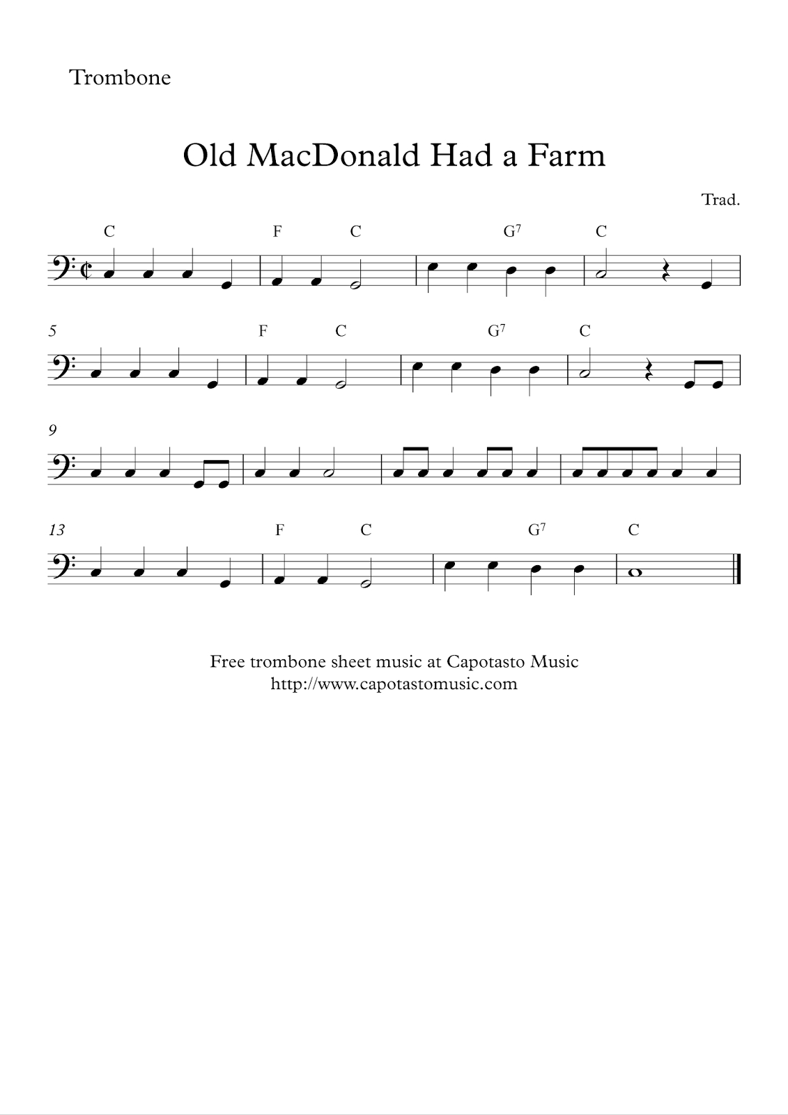 Easy Sheet Music For Beginners: Free Easy Trombone Sheet Music regarding Sheet Music For Trombone Free Printable