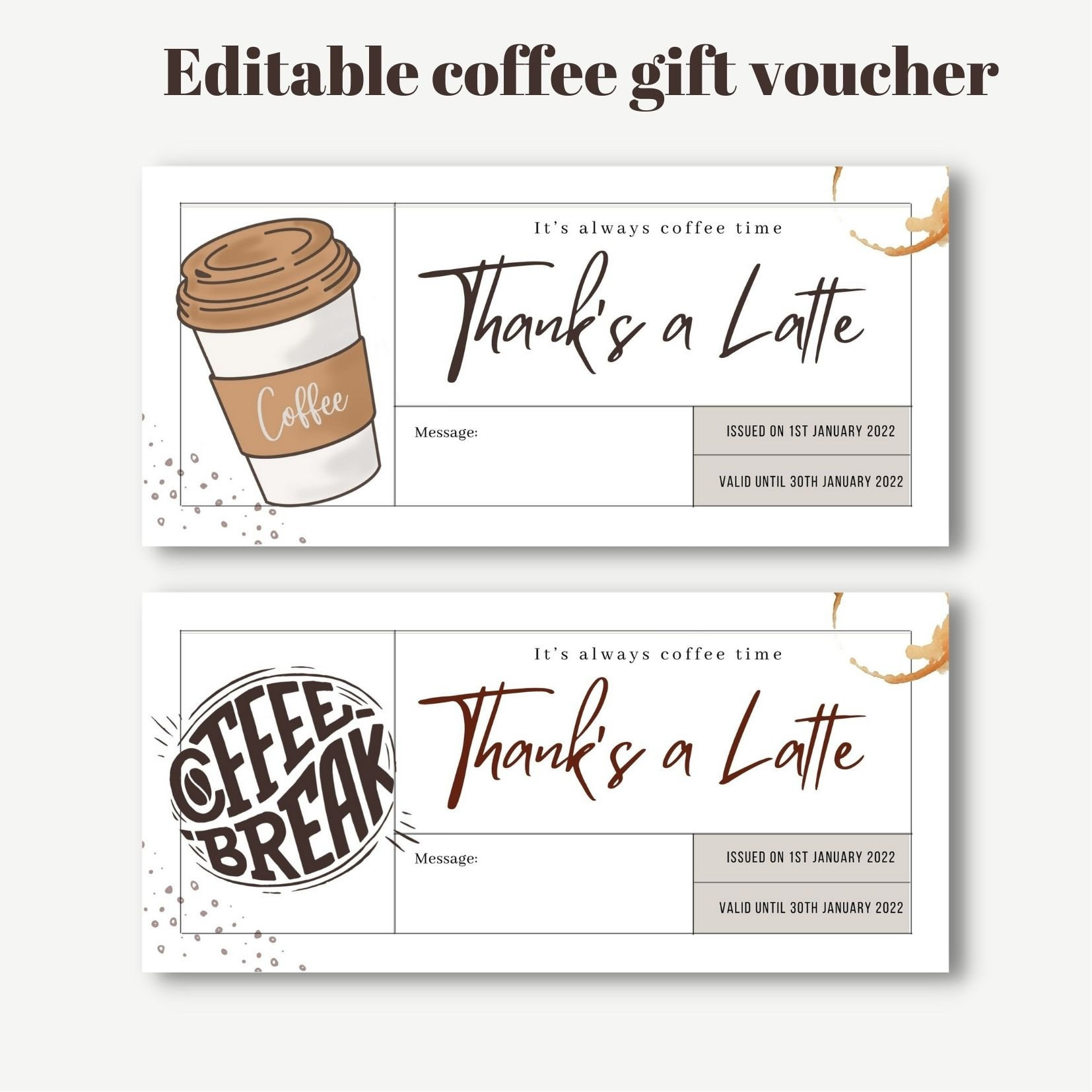 Editable Coffee Gift Coupon Template, Printable Thank&amp;#039;S A Latte within Free Coffee Coupons Printable