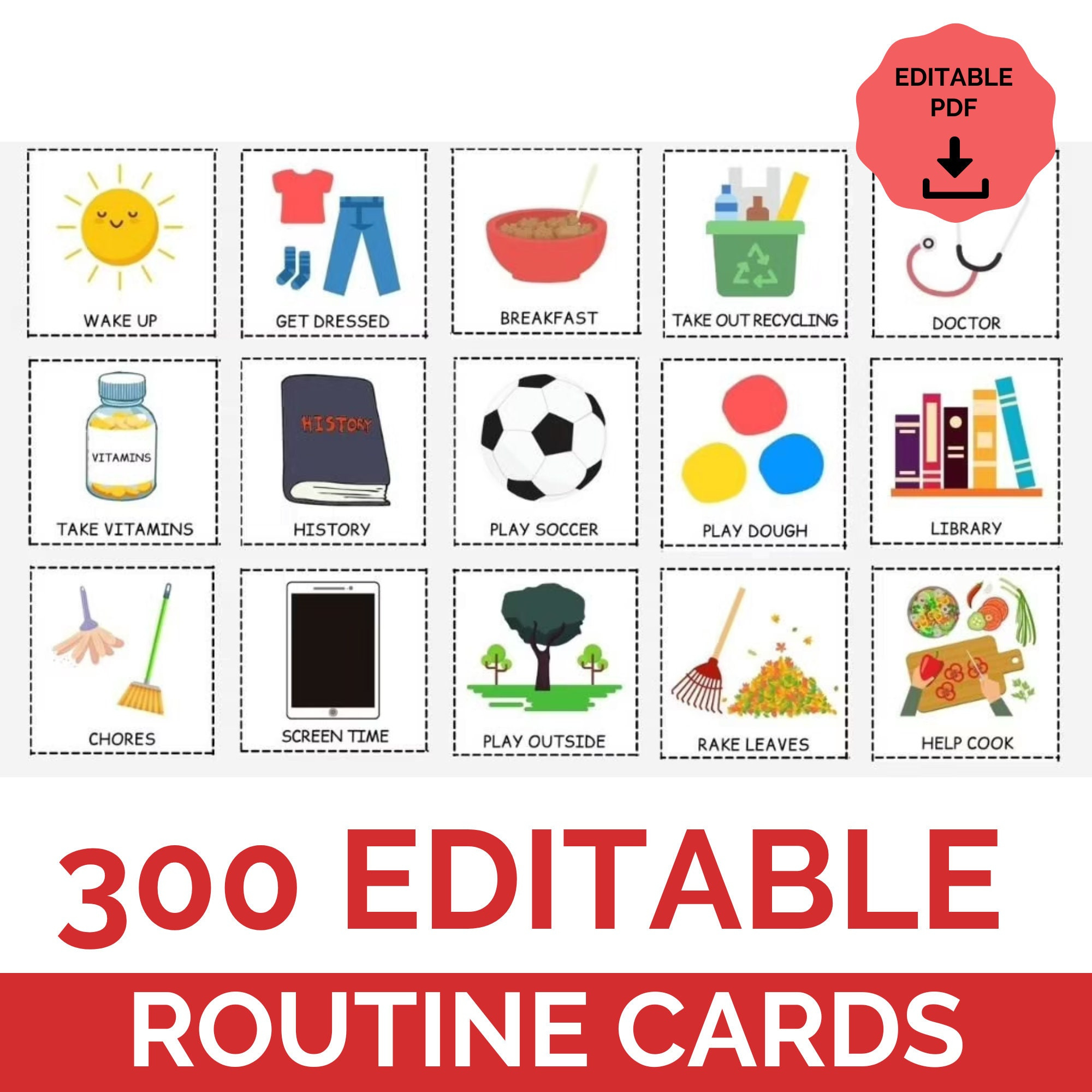 Editable Daily Kids Routine Cards I Visual Schedule Cards Toddler with Free Printable Daily Routine Picture Cards