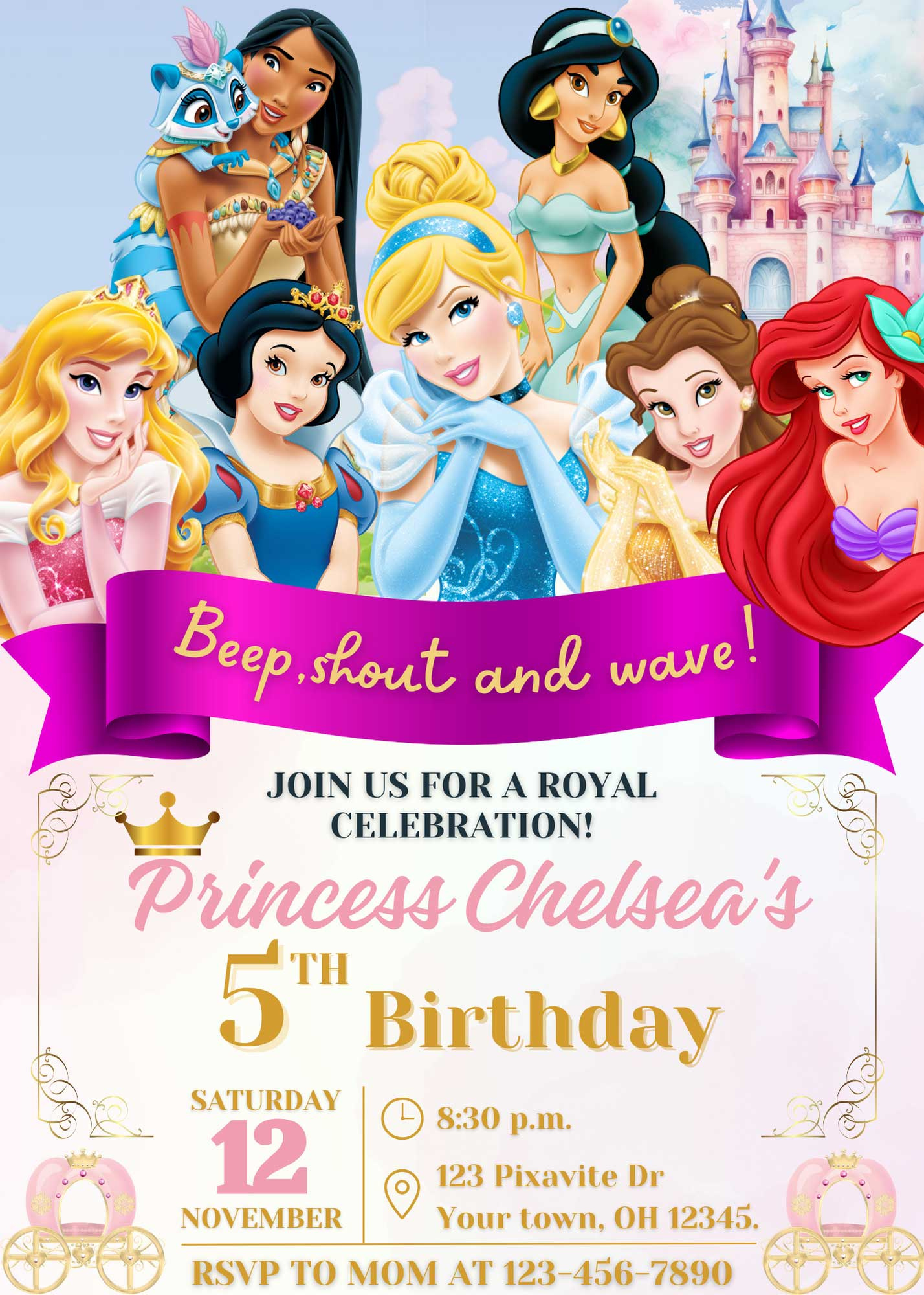 Editable Disney Princess Birthday Invitation Template | Beautiful Invite intended for Disney Princess Birthday Invitations Free Printable