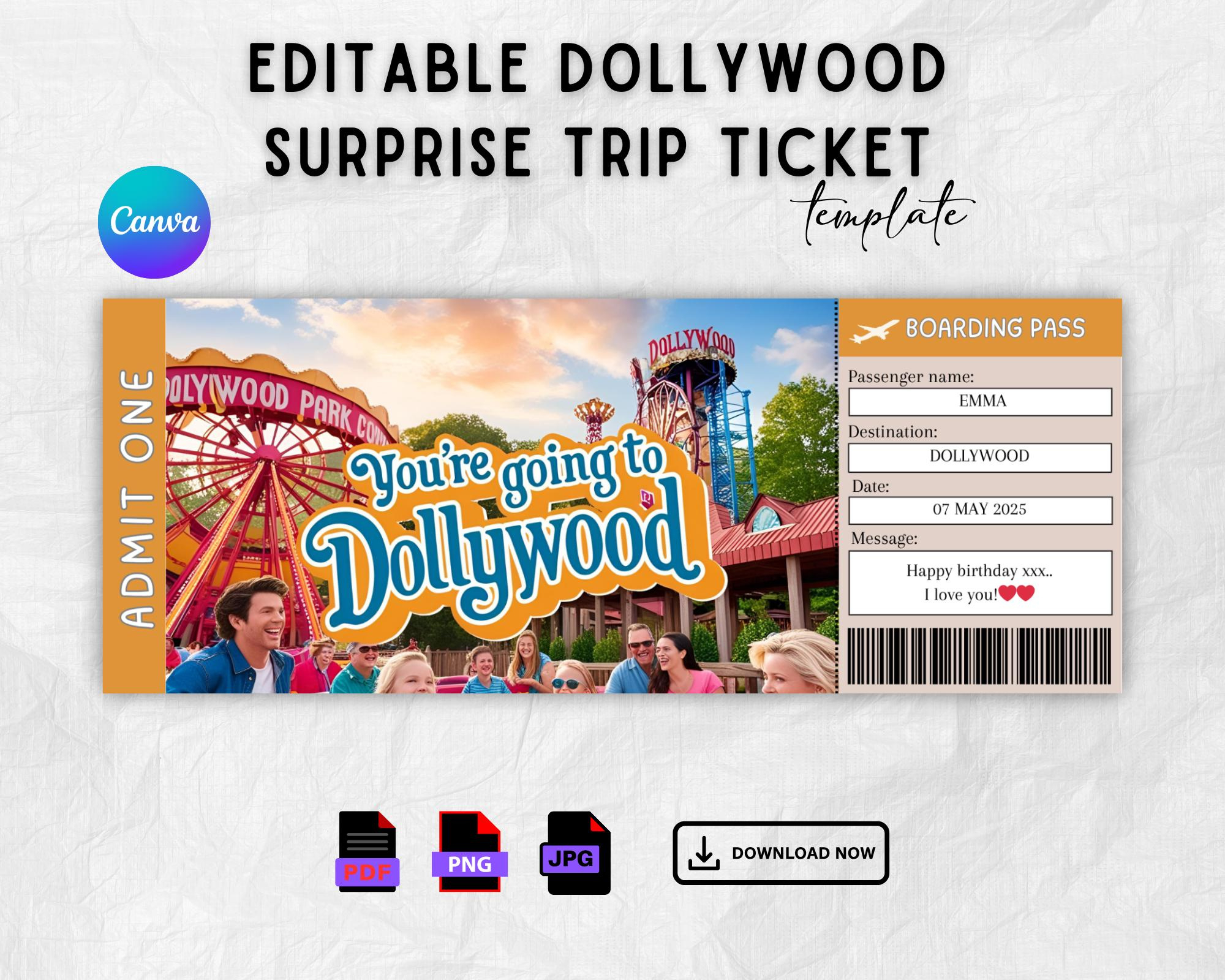Editable Dollywood Boarding Pass Template, Theme Park Surprise with regard to Free Printable Coupons For Canobie Lake Park