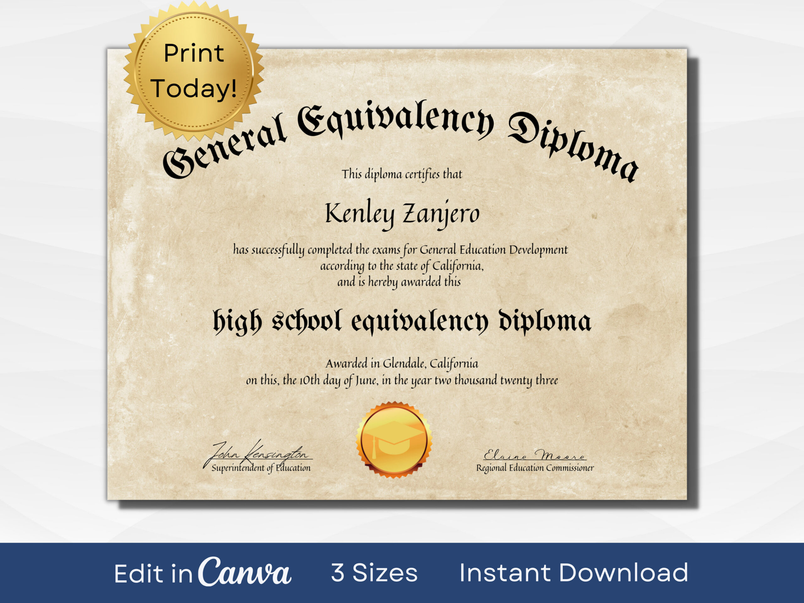 Editable Ged Certificate Template | Printable High School Diploma intended for Printable Fake Ged Certificate For Free
