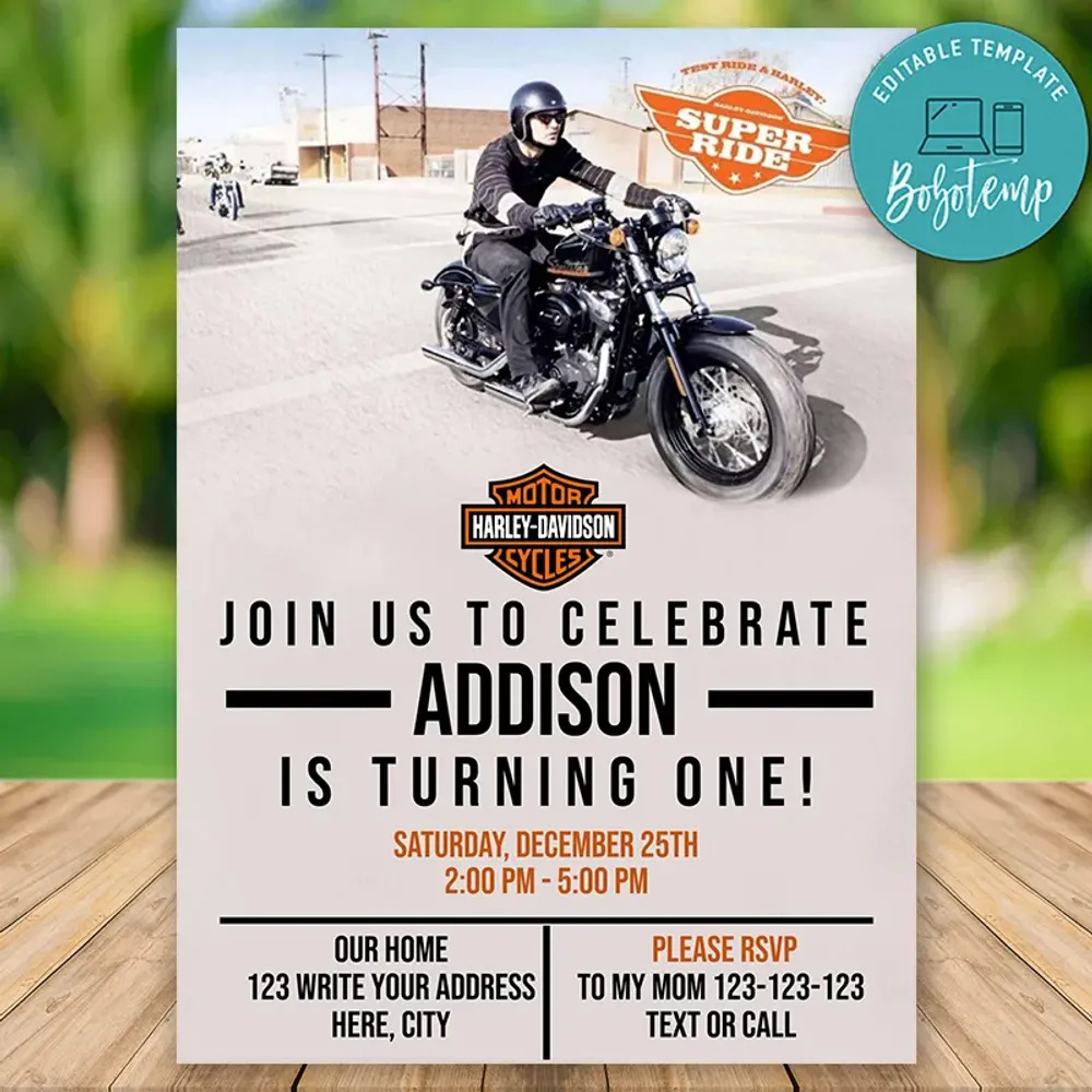 Editable Harley Davidson Birthday Flyer Instant Download | Bobotemp within Free Printable Harley Davidson Birthday Invitations