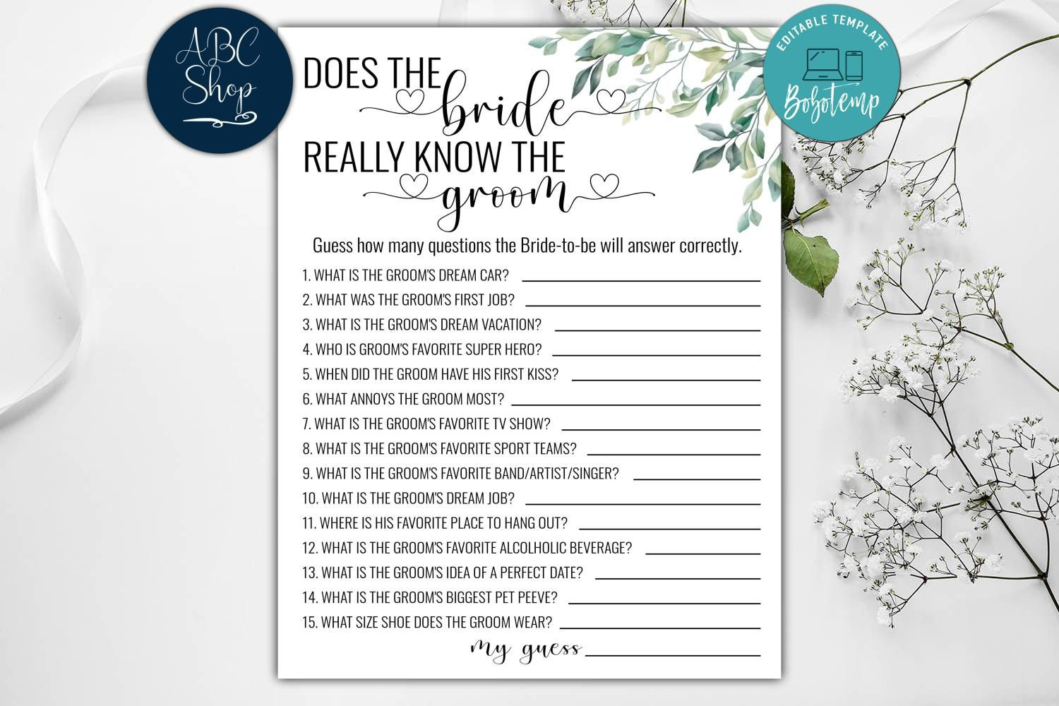 Editable How Well Does The Bride Know The Groom Game Diy | Bobotemp inside How Well Does The Bride Know The Groom Free Printable