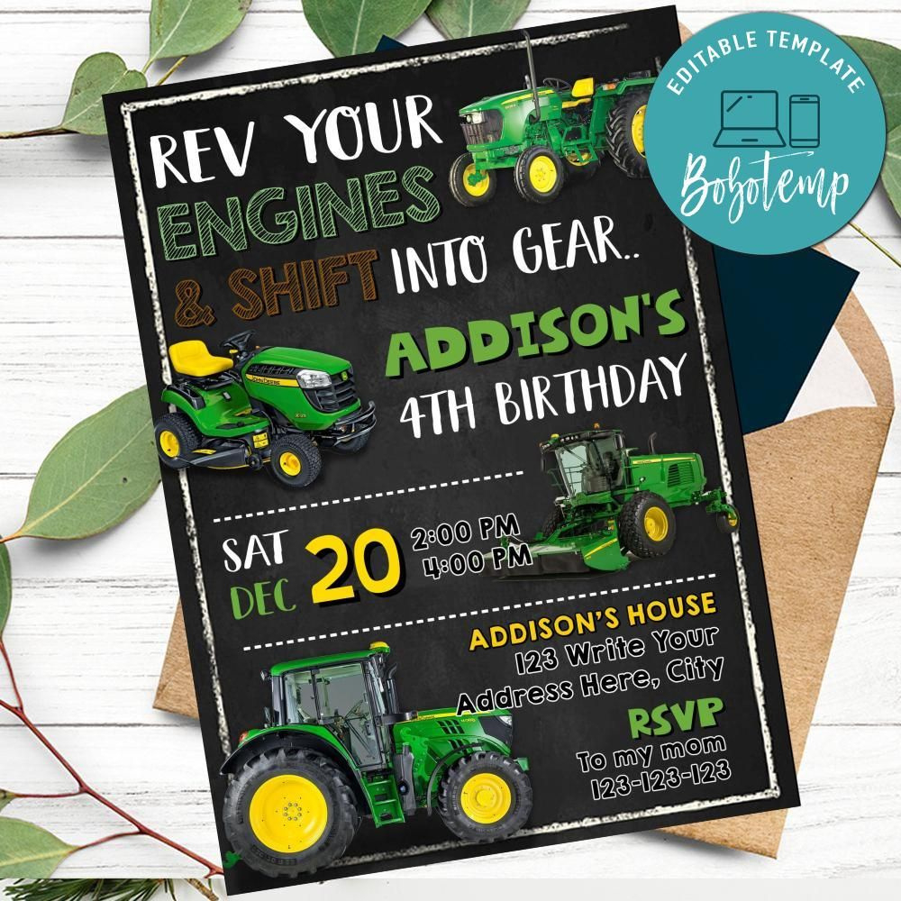 Editable John Deere Tractor Birthday Invitation Instant Download with Free Printable John Deere Birthday Invitations