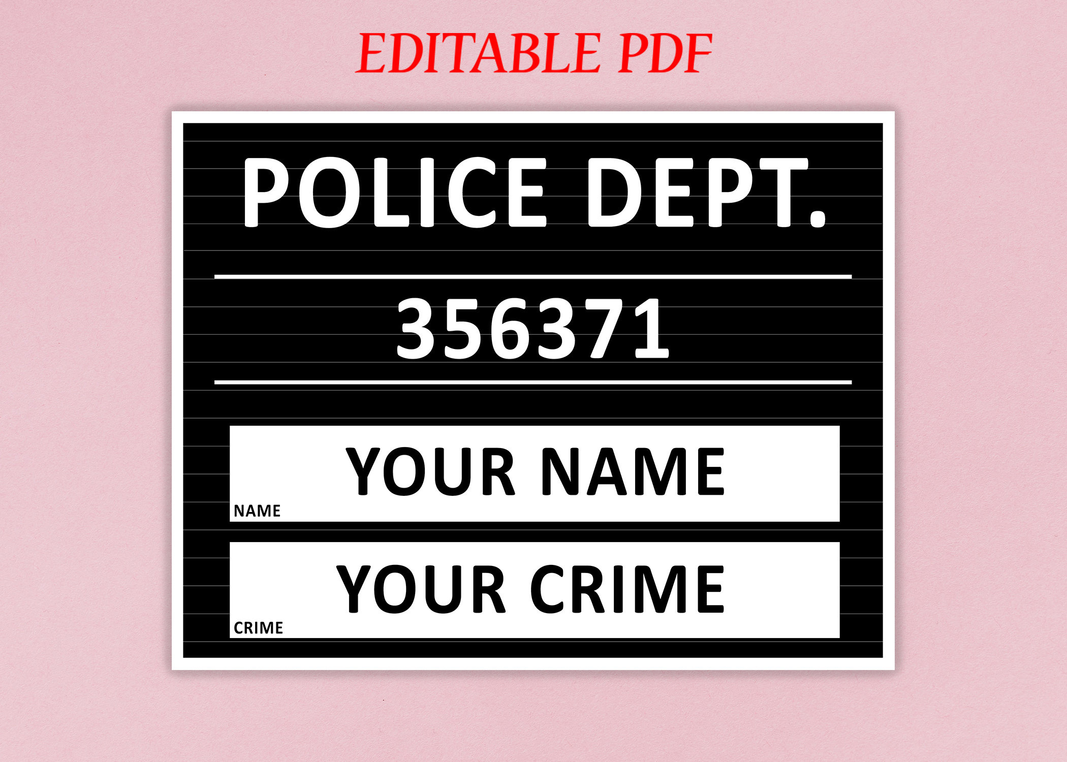 Editable Mugshot For Parties Pdf - Etsy for Printable Mugshot Sign Free