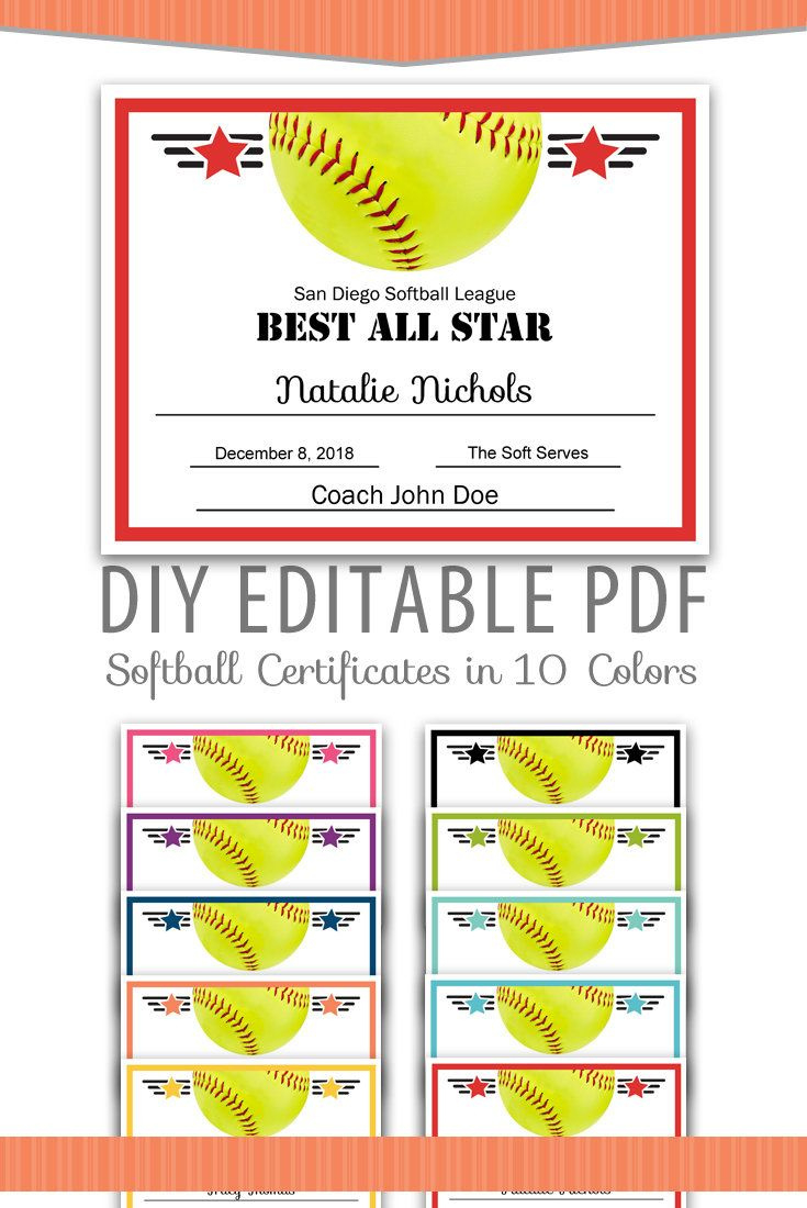 Editable Pdf Sports Team Softball Certificate Award Template In 10 intended for Free Printable Softball Certificates