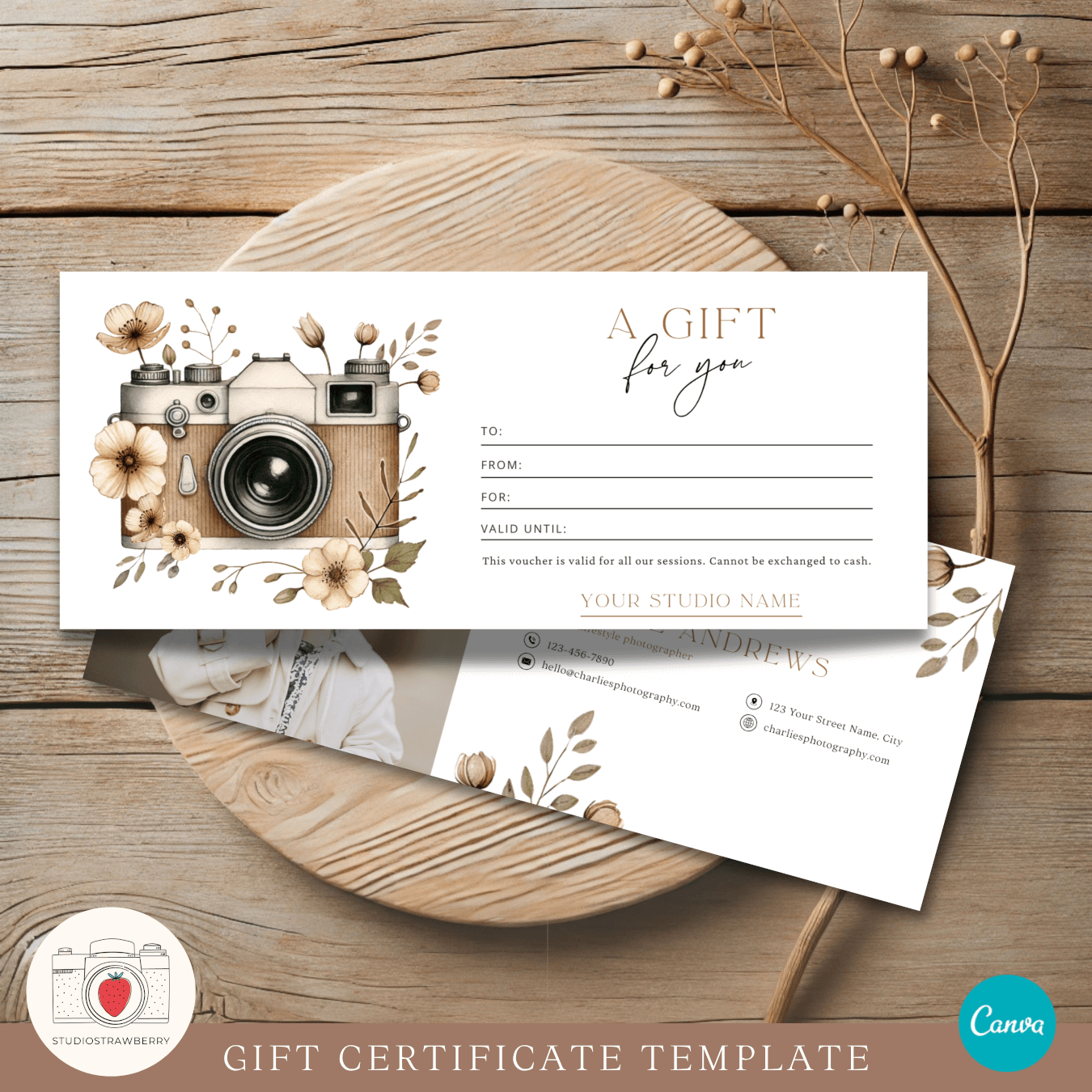 Editable Photography Gift Certificate Template With Watercolor with Free Printable Photography Gift Certificate Template