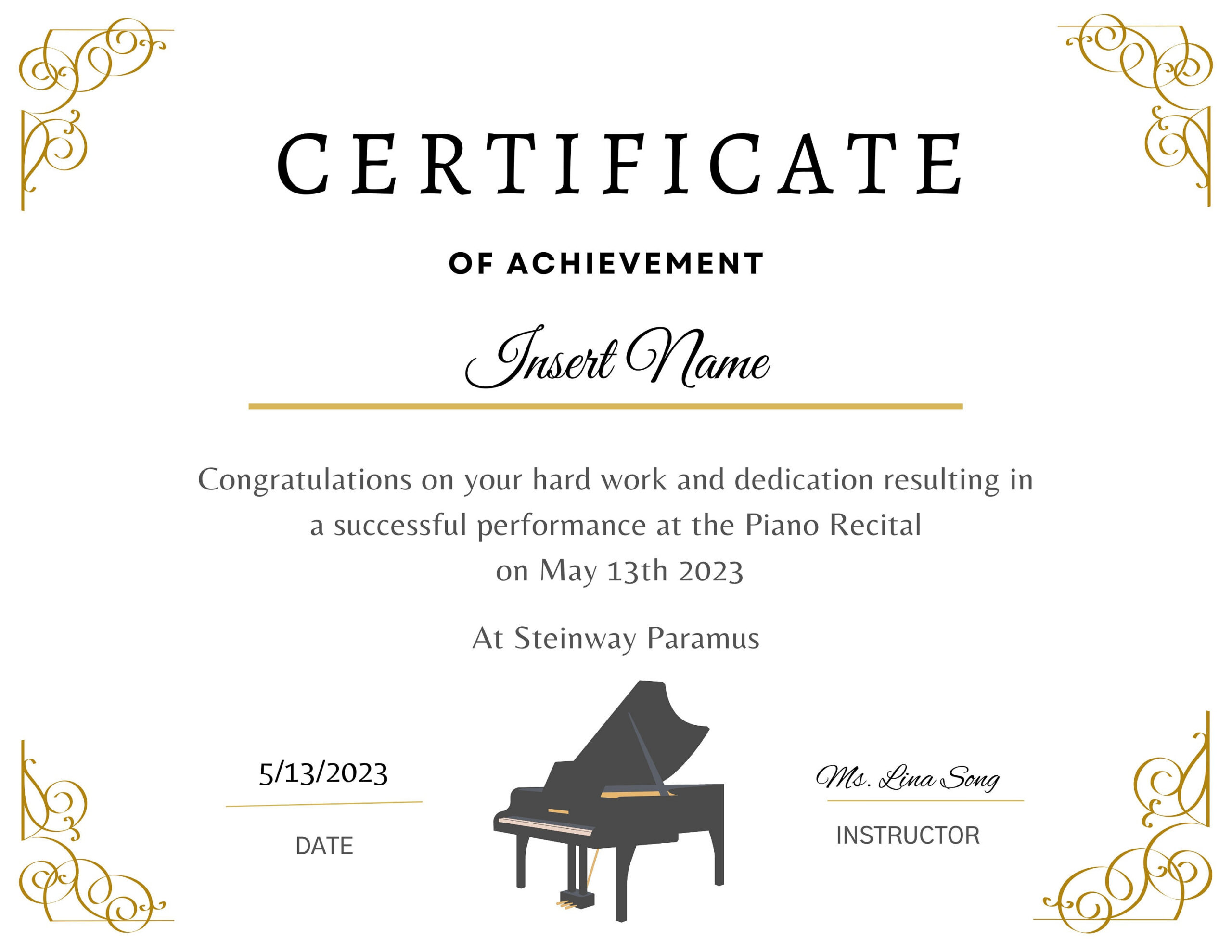 Editable Piano Recital Certificate &amp;amp; Invitation (Digital Download regarding Free Printable Piano Recital Certificates