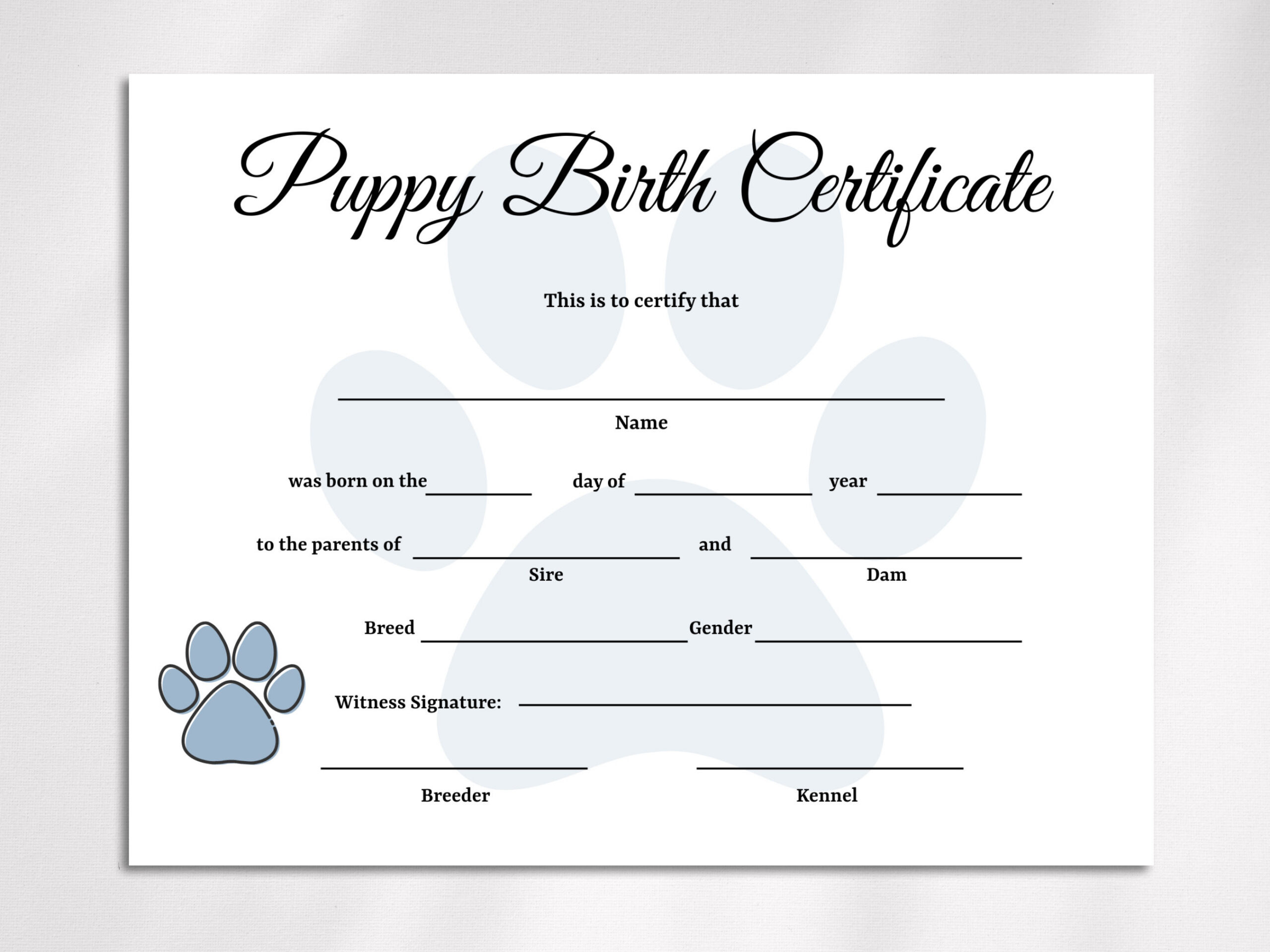Editable Puppy Birth Certificate Template: Dog Adoption Keepsake (Pdf) inside Free Printable Birth Certificates For Puppies