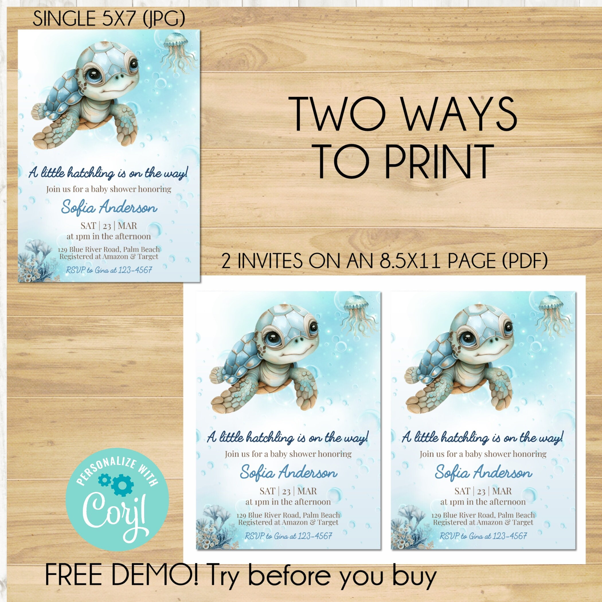 Editable Sea Turtle Baby Shower Invitation, Under The Sea Baby Boy with Free Printable Turtle Baby Shower Invitations
