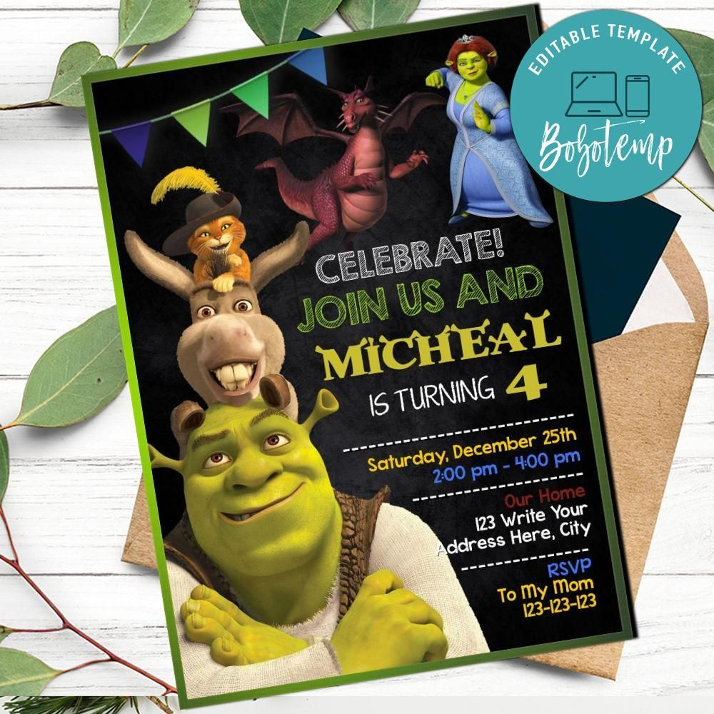 Editable Shrek Party Invitation And Free Thank You Card Diy | Bobotemp within Free Printable Shrek Invitations