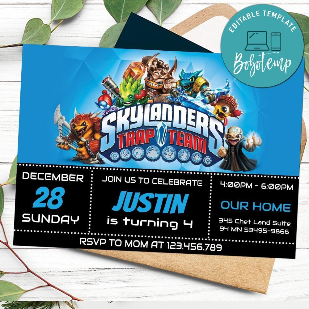 Editable Skylanders Invitations Instant Download | Bobotemp for Free Printable Skylander Invitations