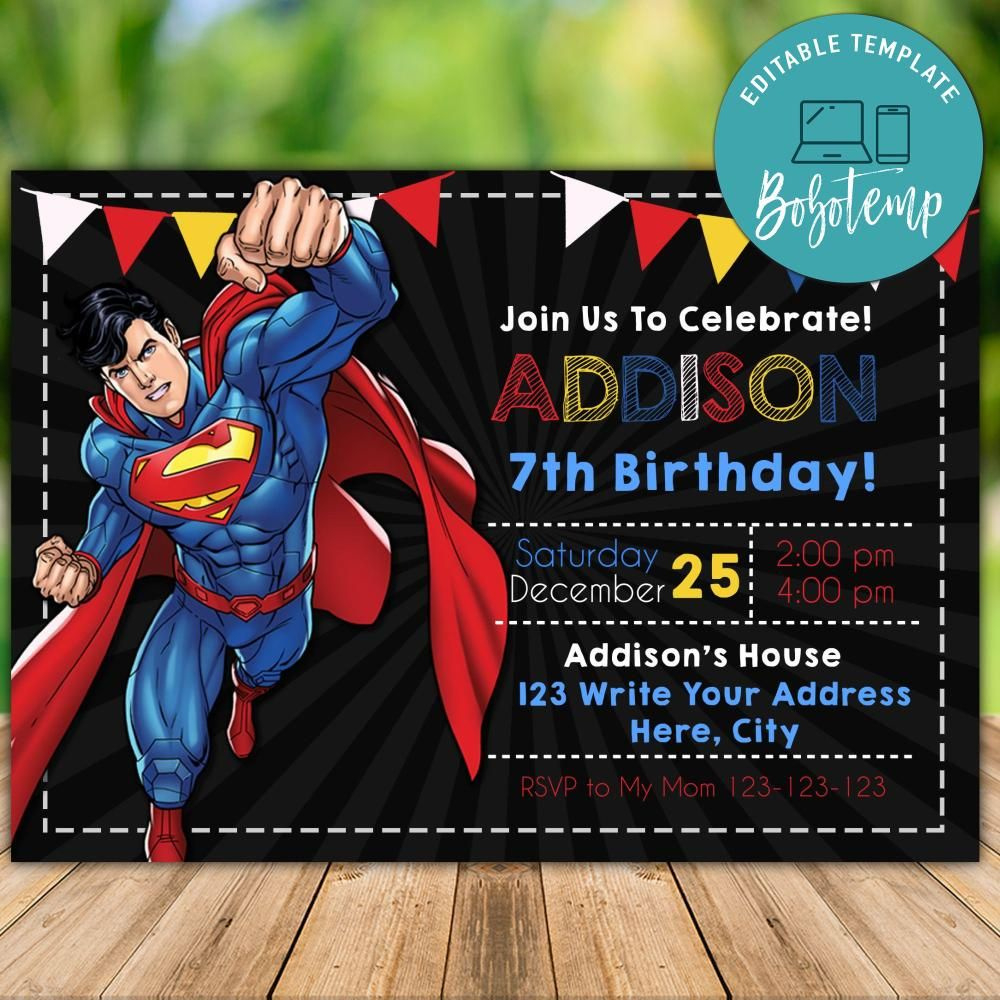 Editable Superman Birthday Invitation Instant Download | Bobotemp pertaining to Free Printable Superman Invitations
