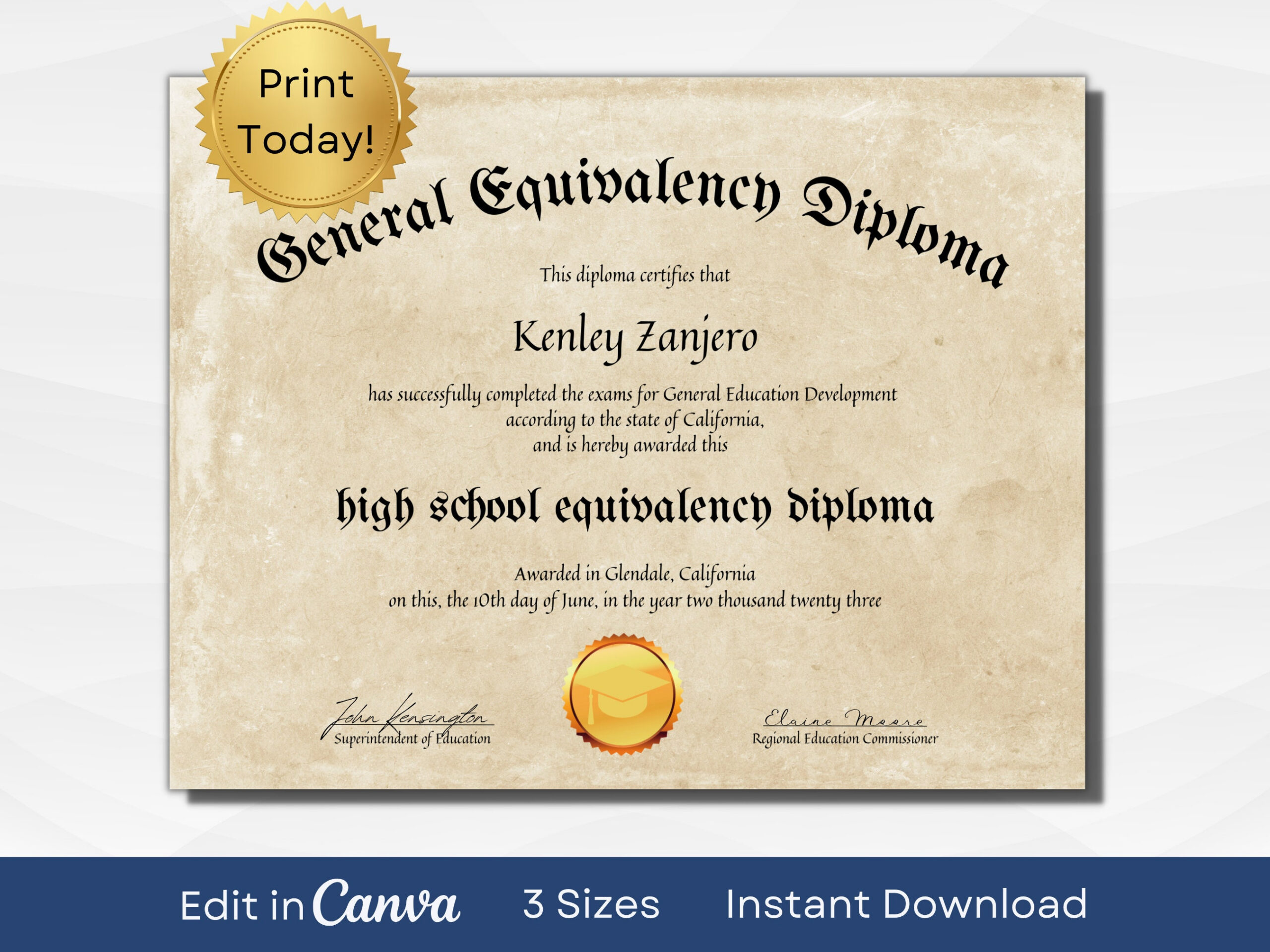 Editierbare Ged Zertifikatsvorlage | Ausdruckbares Abitur in Free Printable Ged Certificate