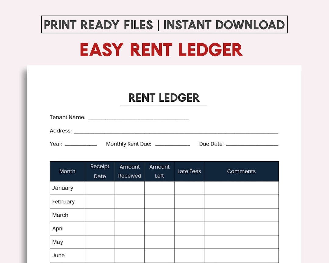 Einfache Einseitige Rent Ledger Vorlage Pdf - Etsy.de regarding Free Printable Rent Ledger