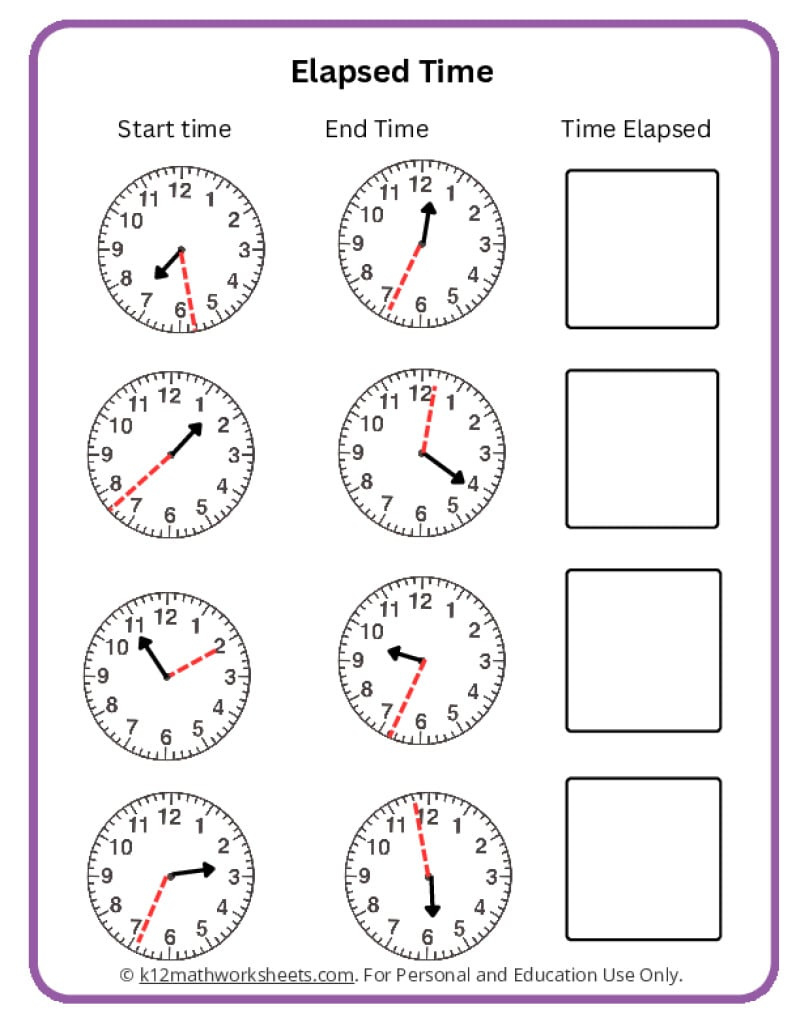 Elapsed Time Worksheets - K12 Math Worksheets inside Elapsed Time Worksheets Free Printable