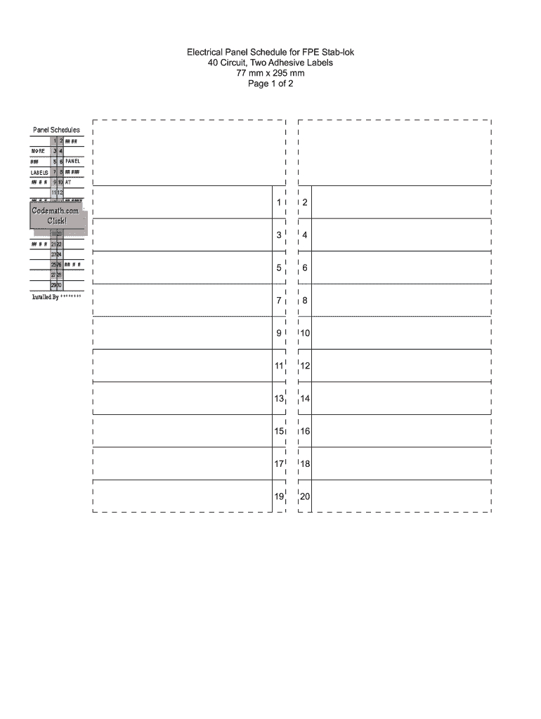 Electrical Panel Schedule For Fpe Stab-Lok Form - Fill Online with Free Printable Circuit Breaker Panel Labels