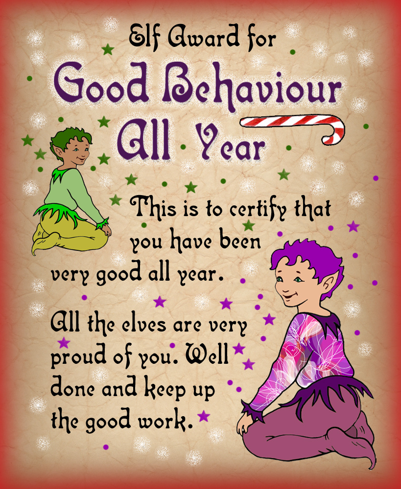 Elf Certificate: Award For Good Behaviour All Year - Rooftop Post regarding Good Behaviour Certificates Free Printable
