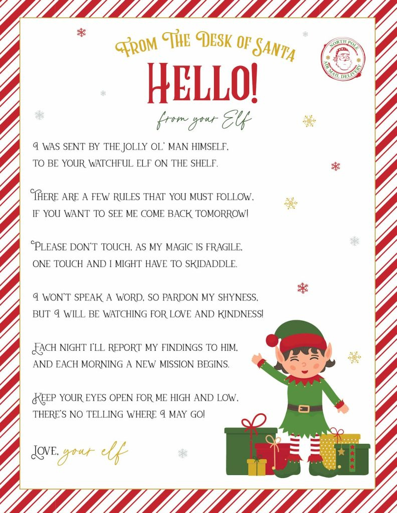 Elf On The Shelf Arrival And Goodbye Letters, Free Printable Set inside Elf On The Shelf Welcome Back Letter Free Printable